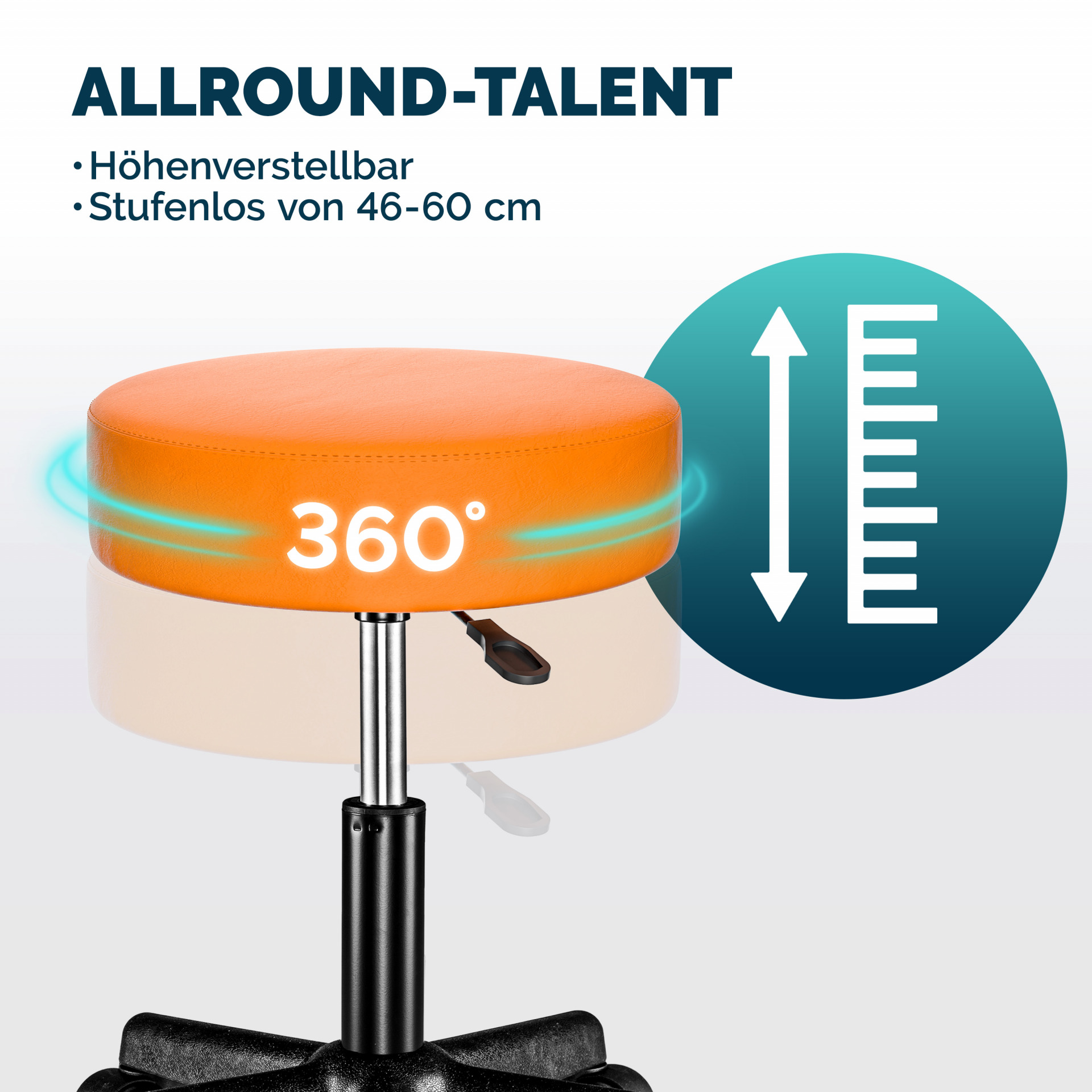 Rollhocker Kunstleder Orange 360° drehbar