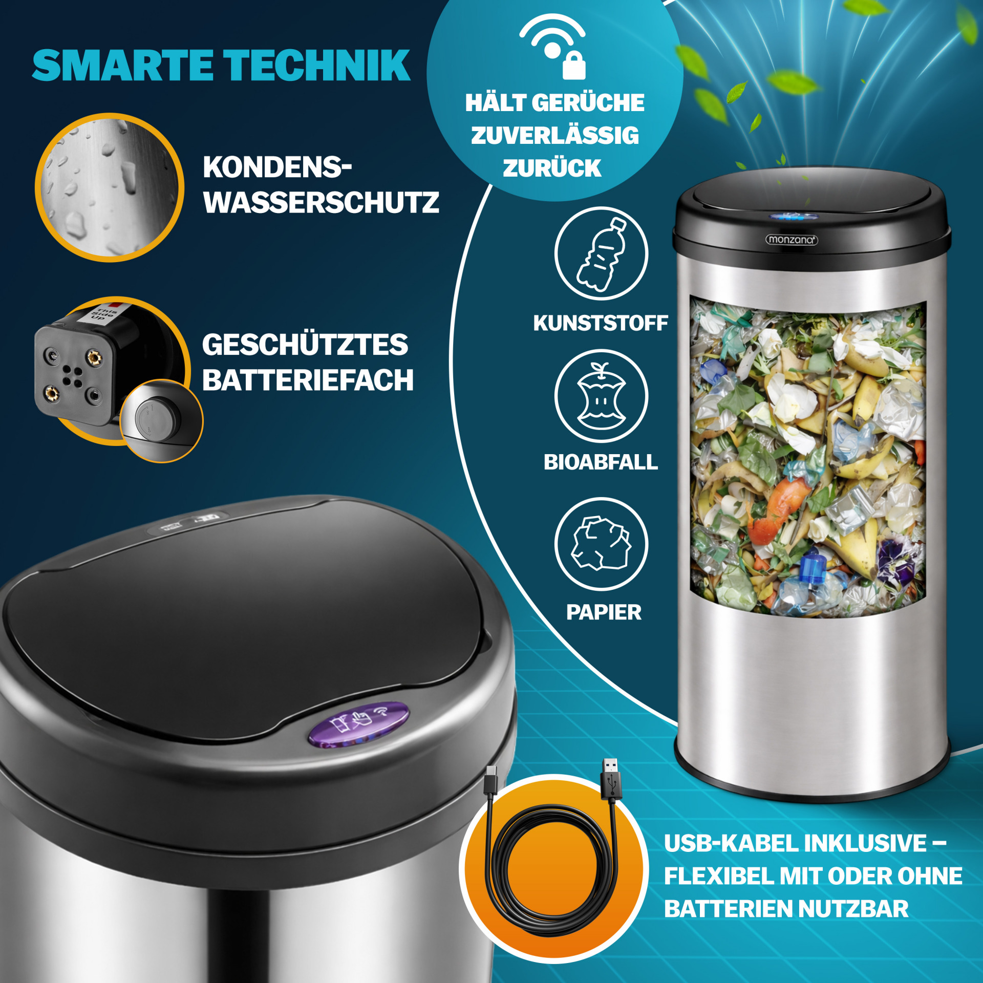 Sensor Mülleimer Silber Edelstahl 30L