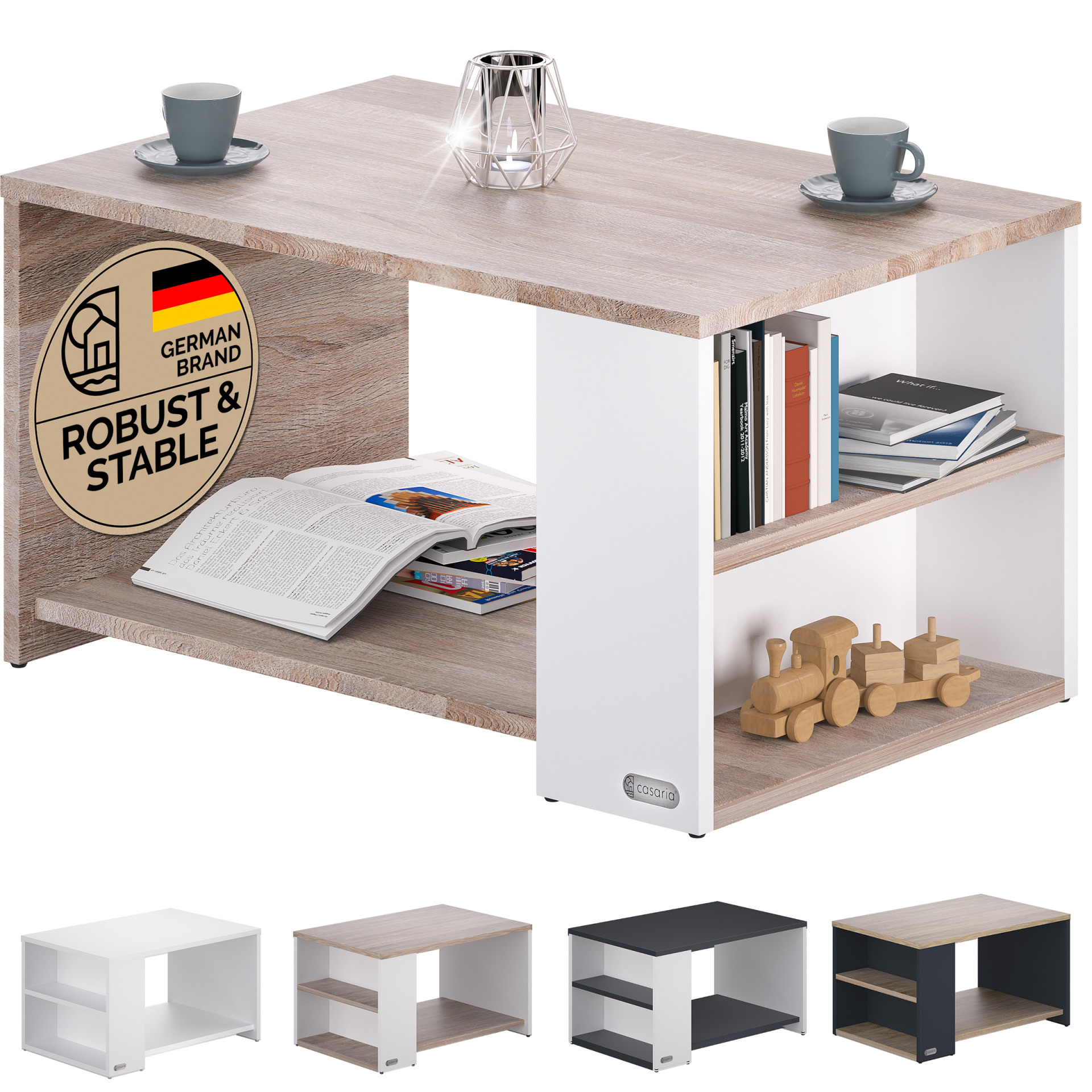Couchtisch Santa Cruz Weiß/Eiche 90x60x50cm