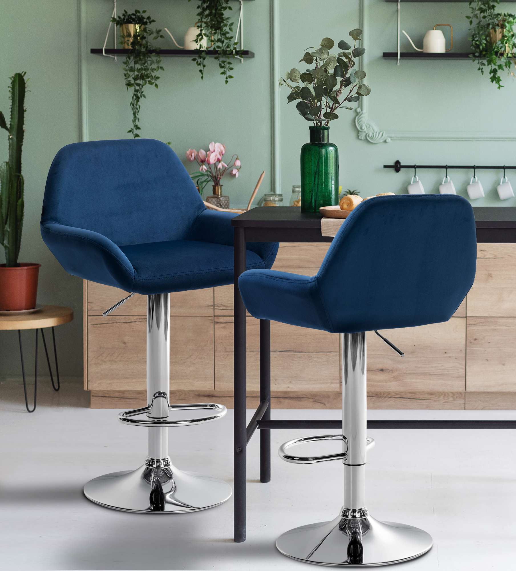 Barhocker Braga Samt chrom, blau