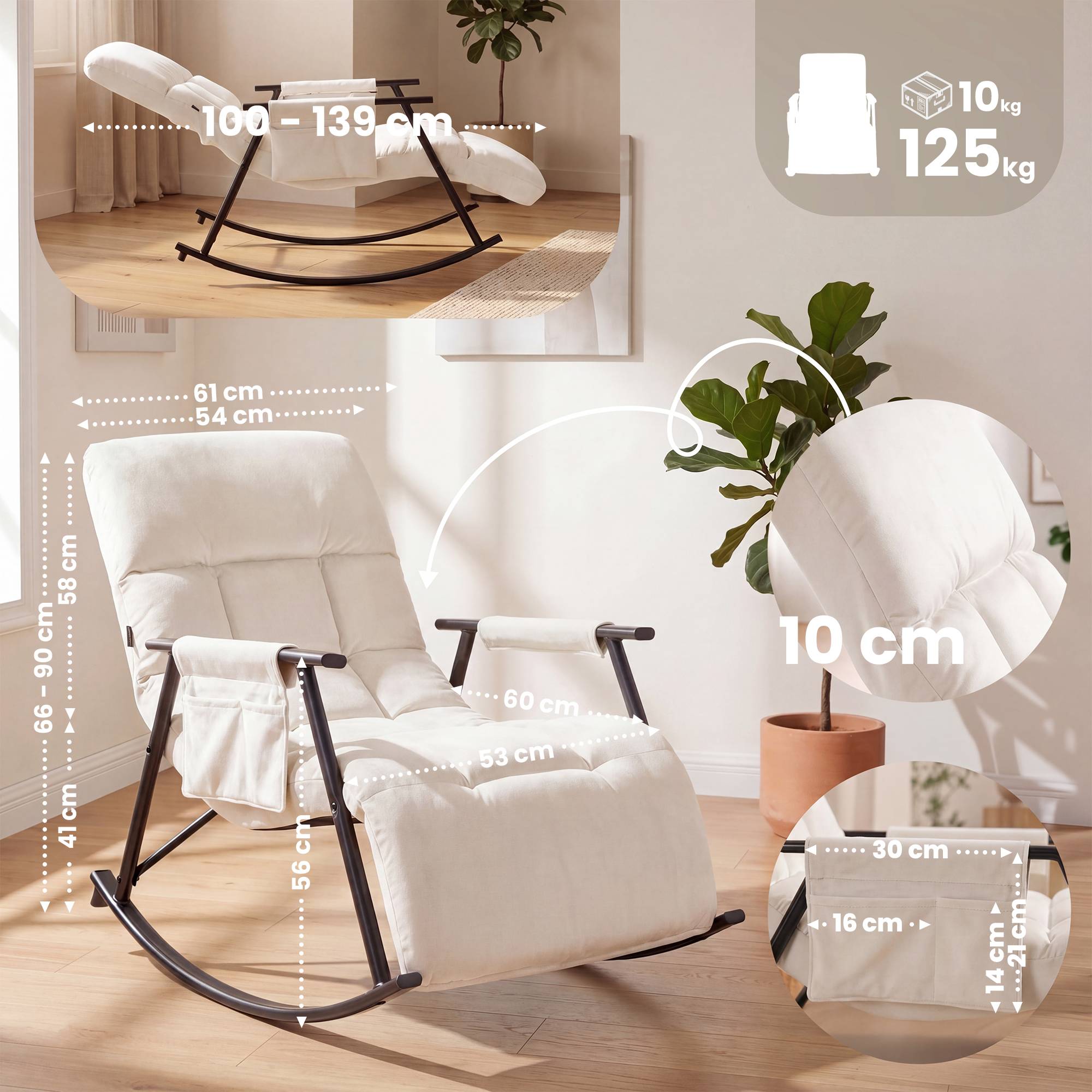 Schaukelstuhl Elara Samt, creme