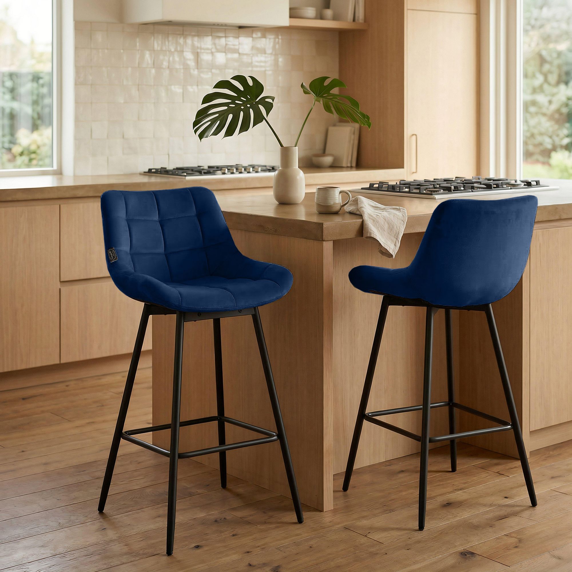 Barhocker Weston Schwenkbar Samt, blau