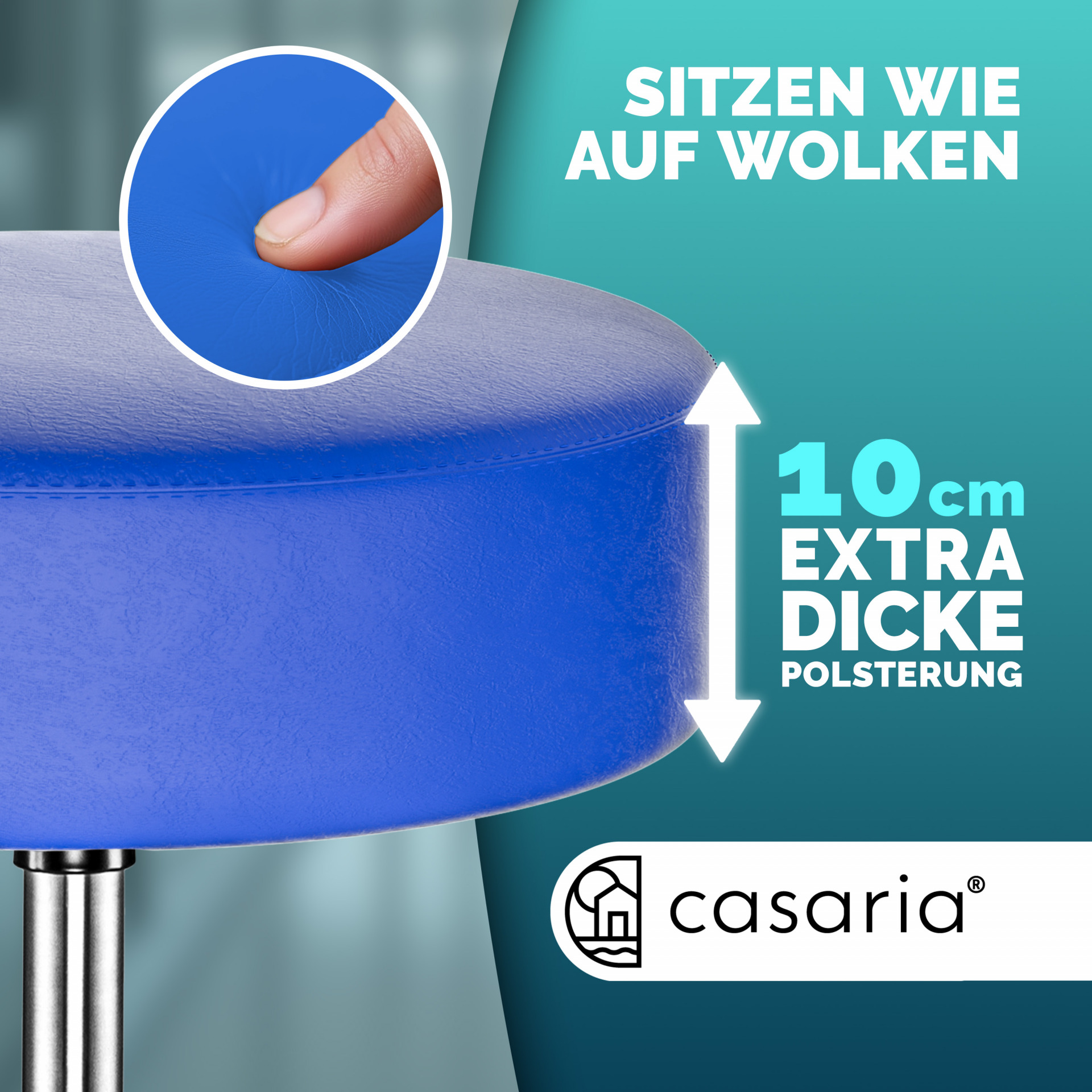Rollhocker Kunstleder Blau 360° drehbar