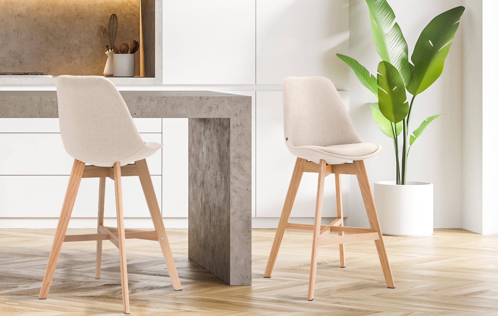 2er Set Barhocker Cannes Stoff natura, creme