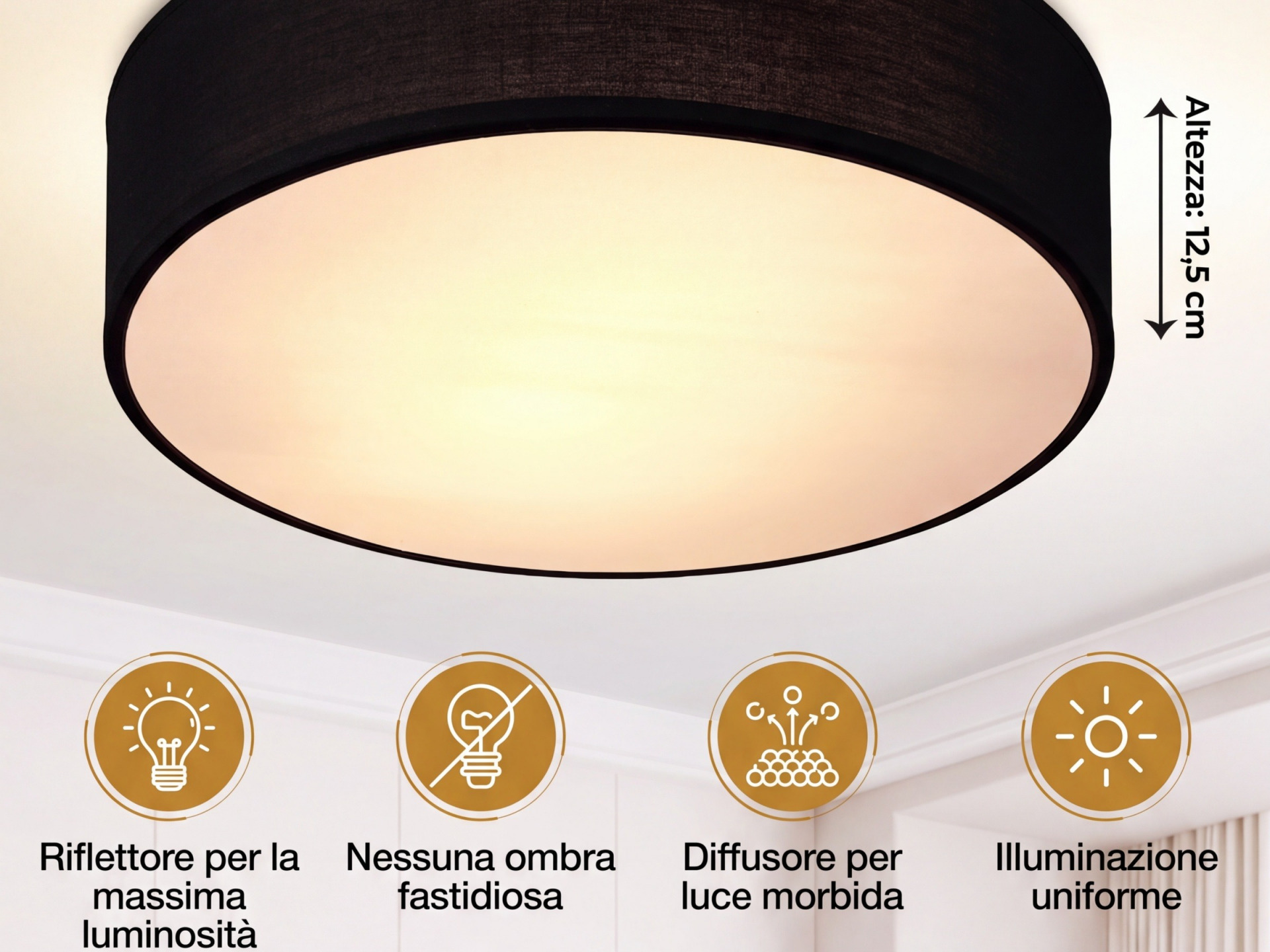 Deckenlampe Schwarz Stoff Ø38cm