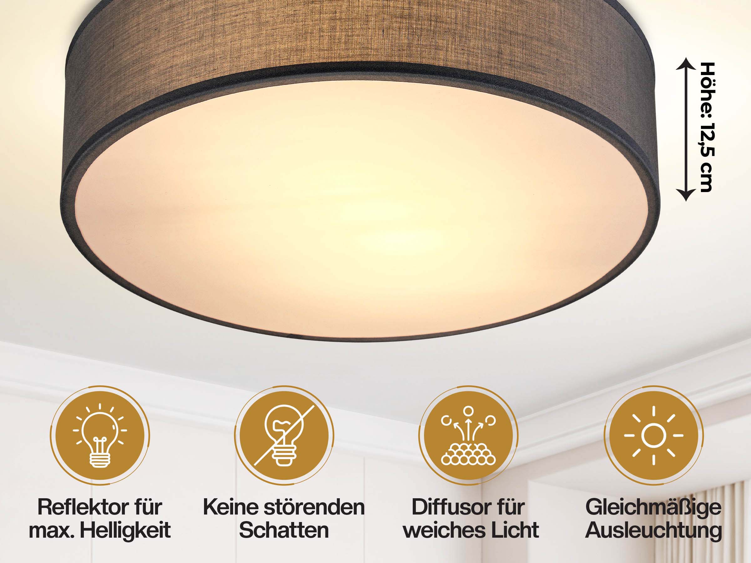 Deckenlampe Grau Stoff Ø38cm