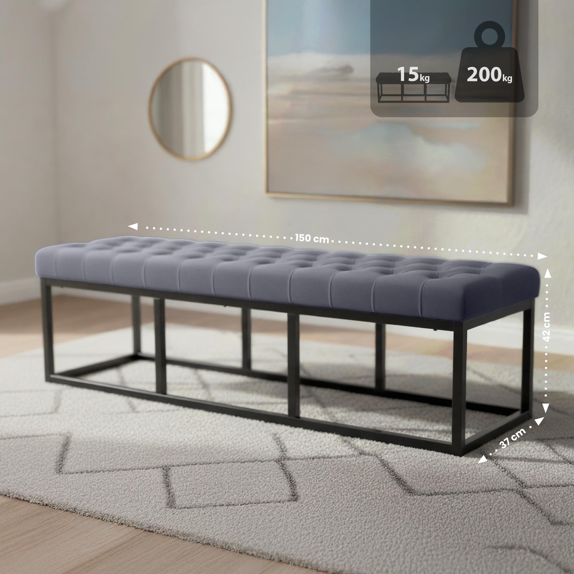 Sitzbank Polson Samt Schwarz 150 cm, grau