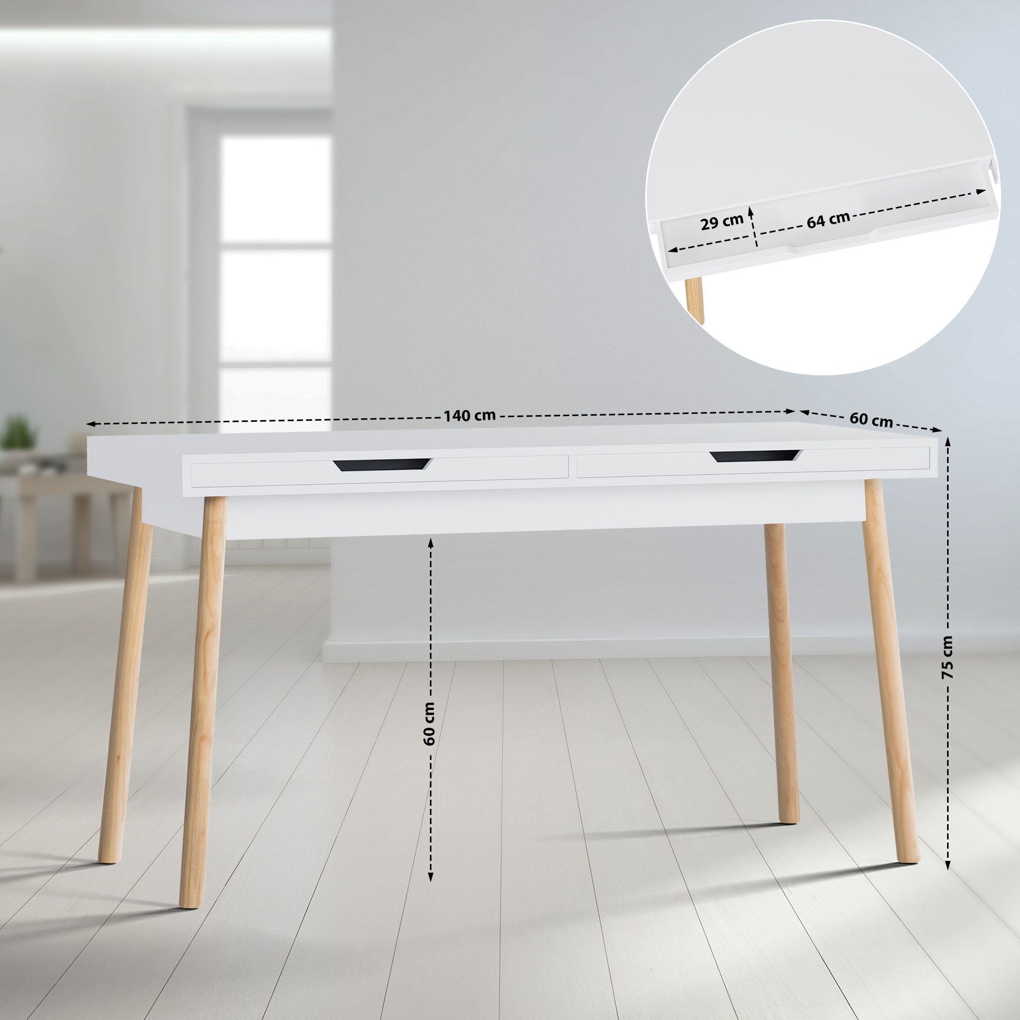 Schreibtisch Porto 140 cm V2, weiß