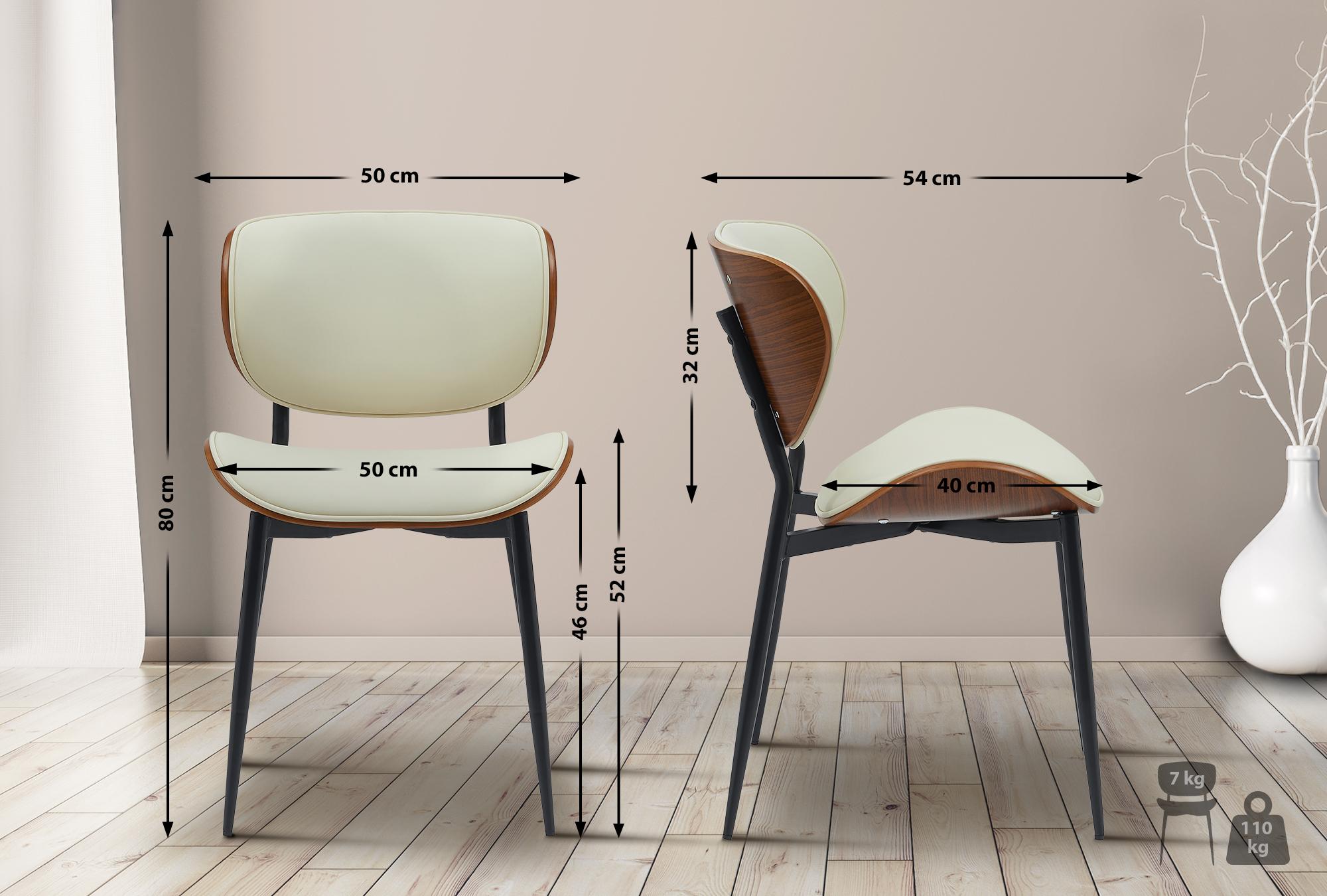 2er Set Esszimmerstuhl Enid Kunstleder, walnuss/creme