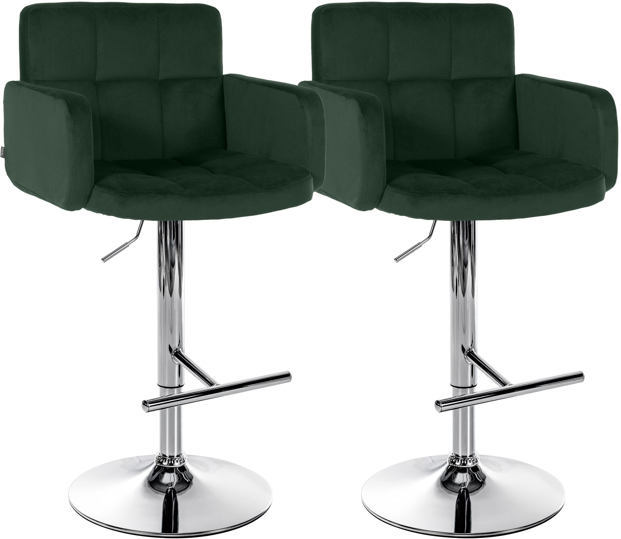 2er Set Barhocker Los Angeles Samt chrom, dunkelgrün