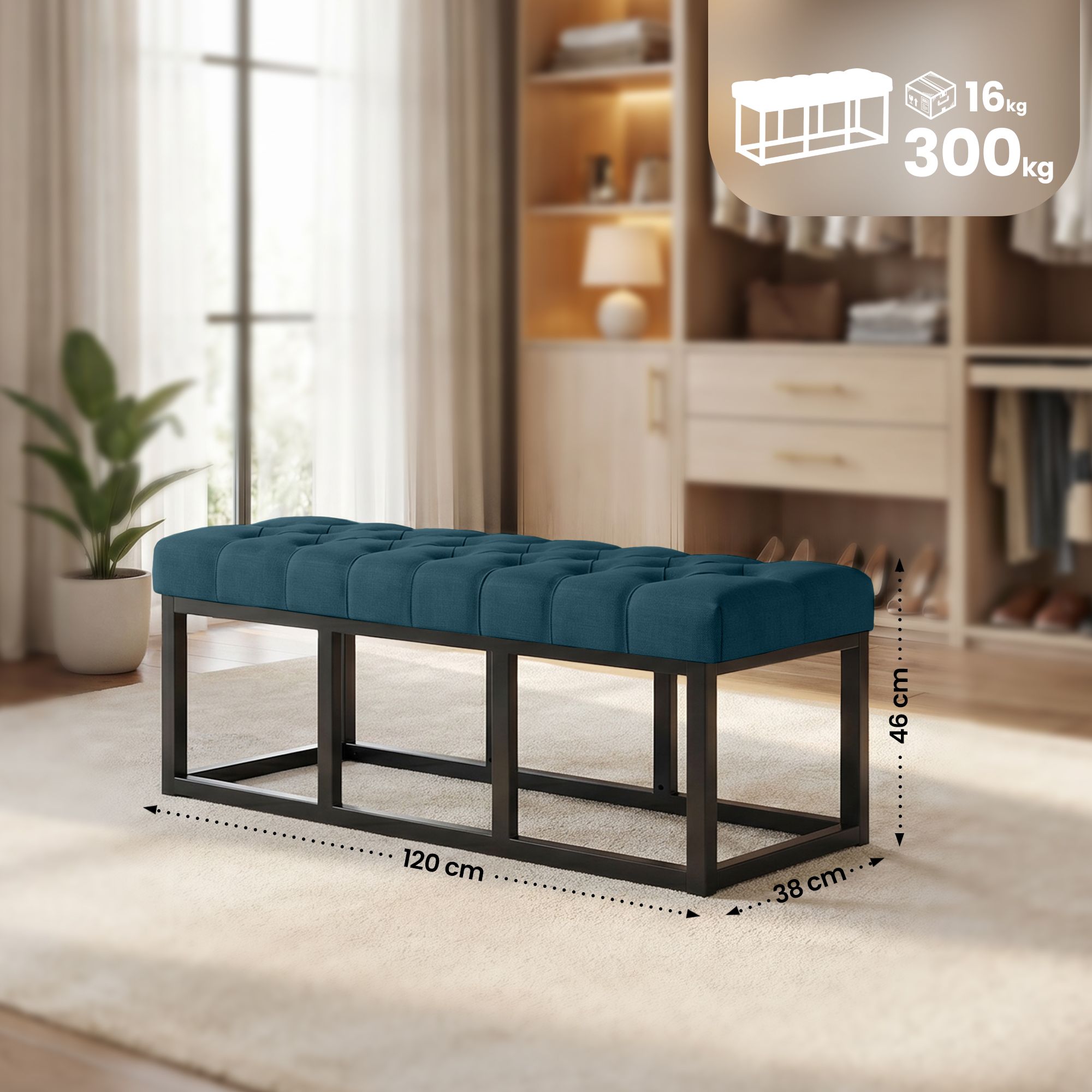 Sitzbank Amun Stoff Schwarz 120 cm, blau