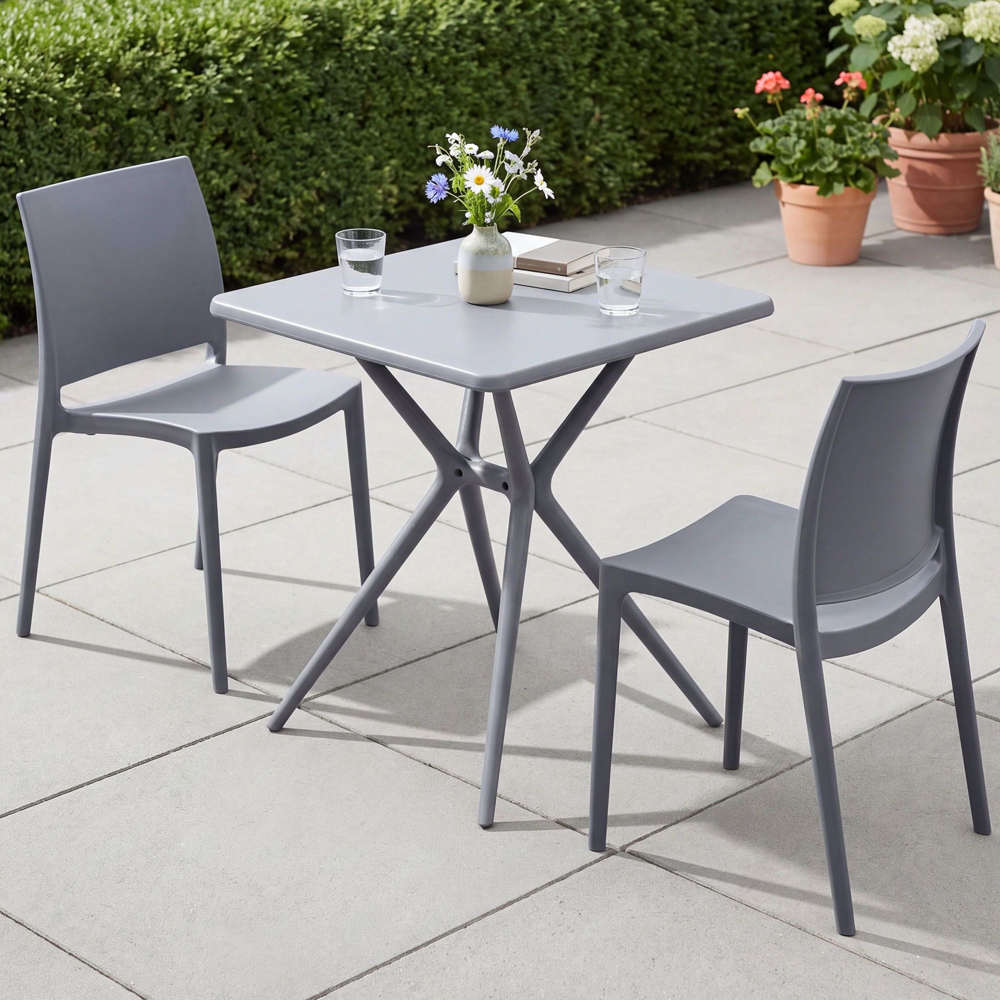 Gartenmöbel-Set Amino mit 2 Stühlen, grau
