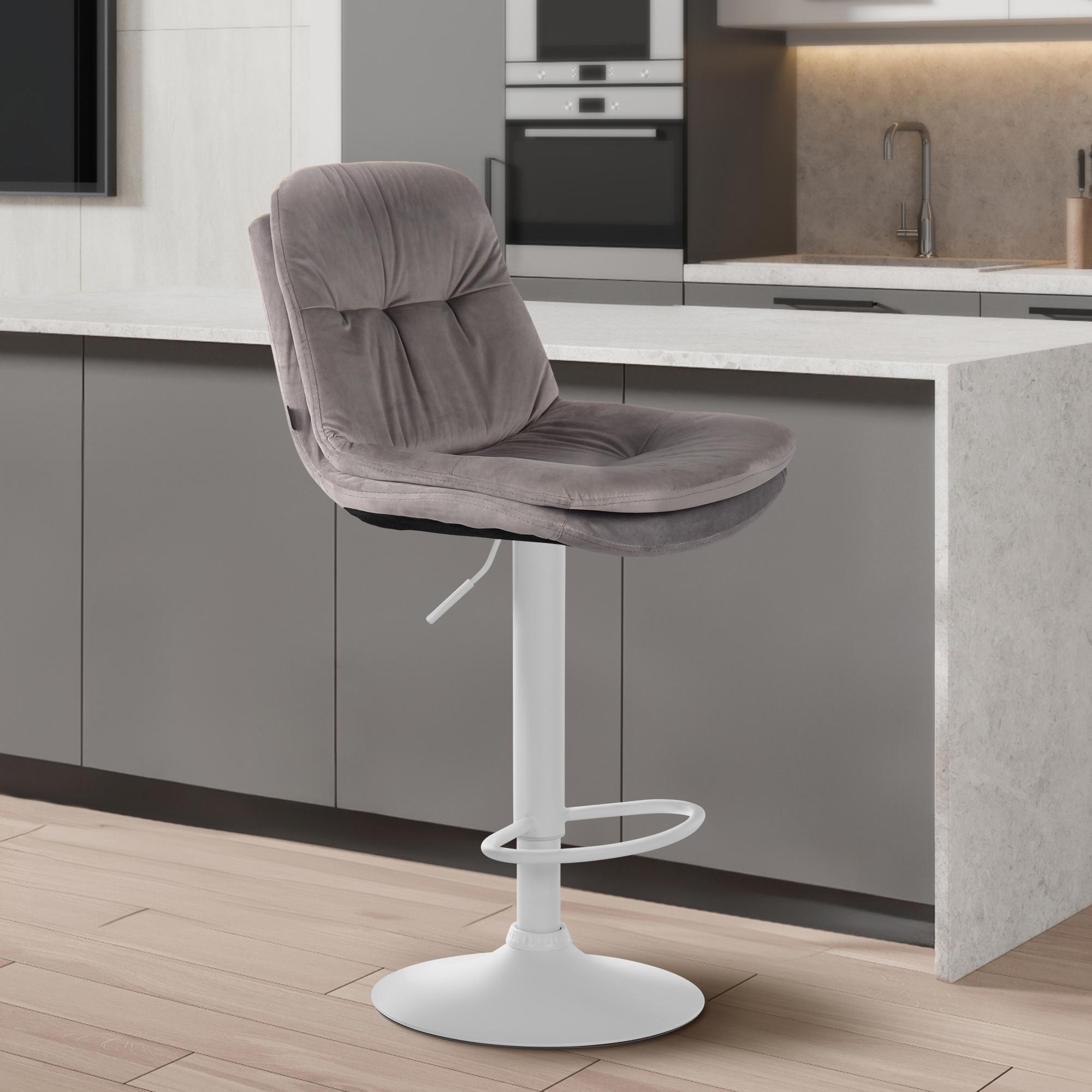 Barhocker Laurel Samt weiß, grau