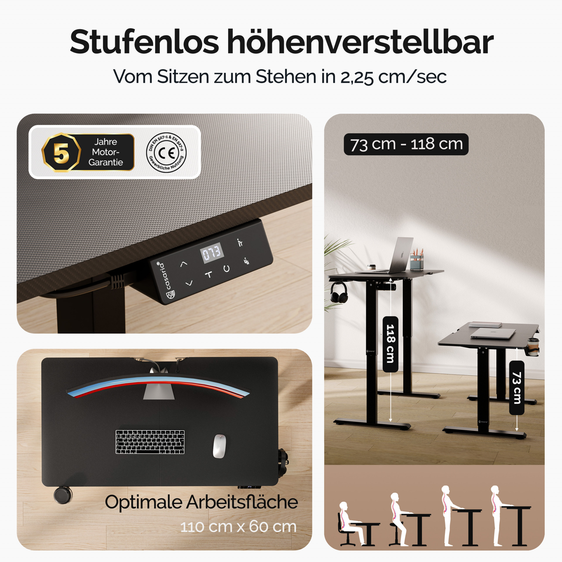 Höhenverstellbarer Schreibtisch Schwarz 110x60x73-118cm