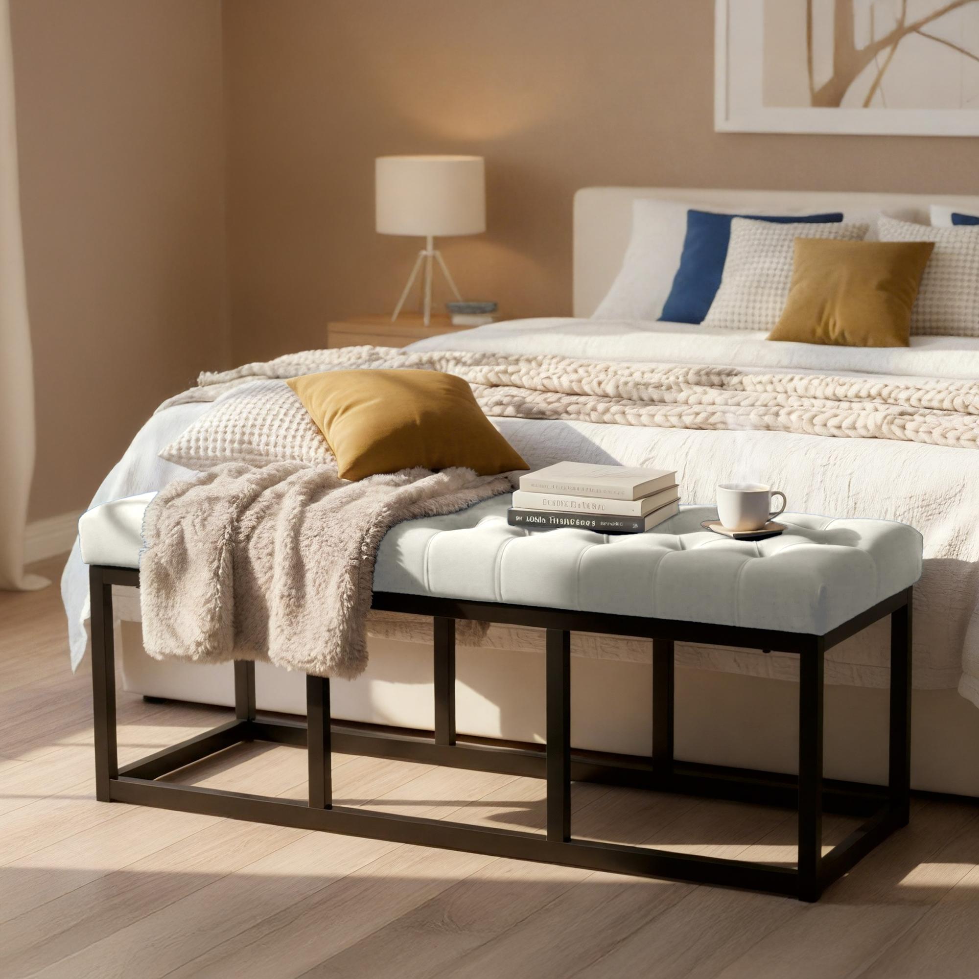 Sitzbank Polson Samt Schwarz 120 cm, creme