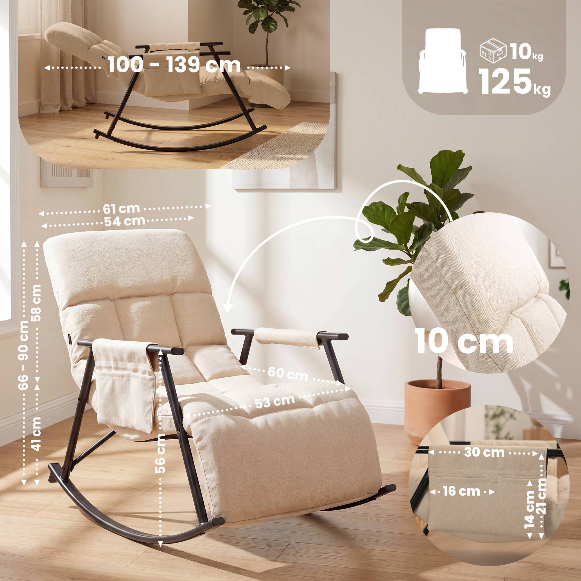 Schaukelstuhl Elara Stoff, creme
