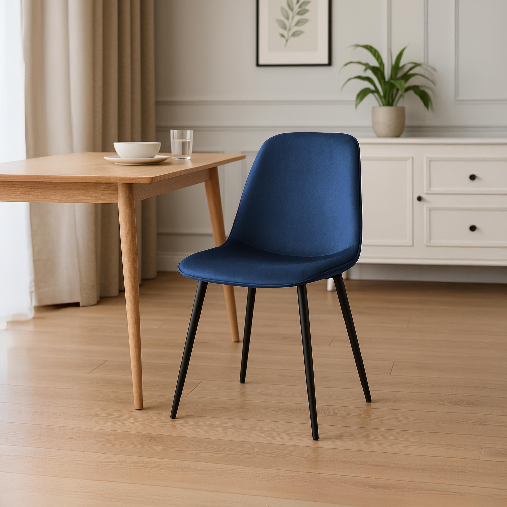 4er Set Esszimmerstuhl Maryam Samt, dunkelblau