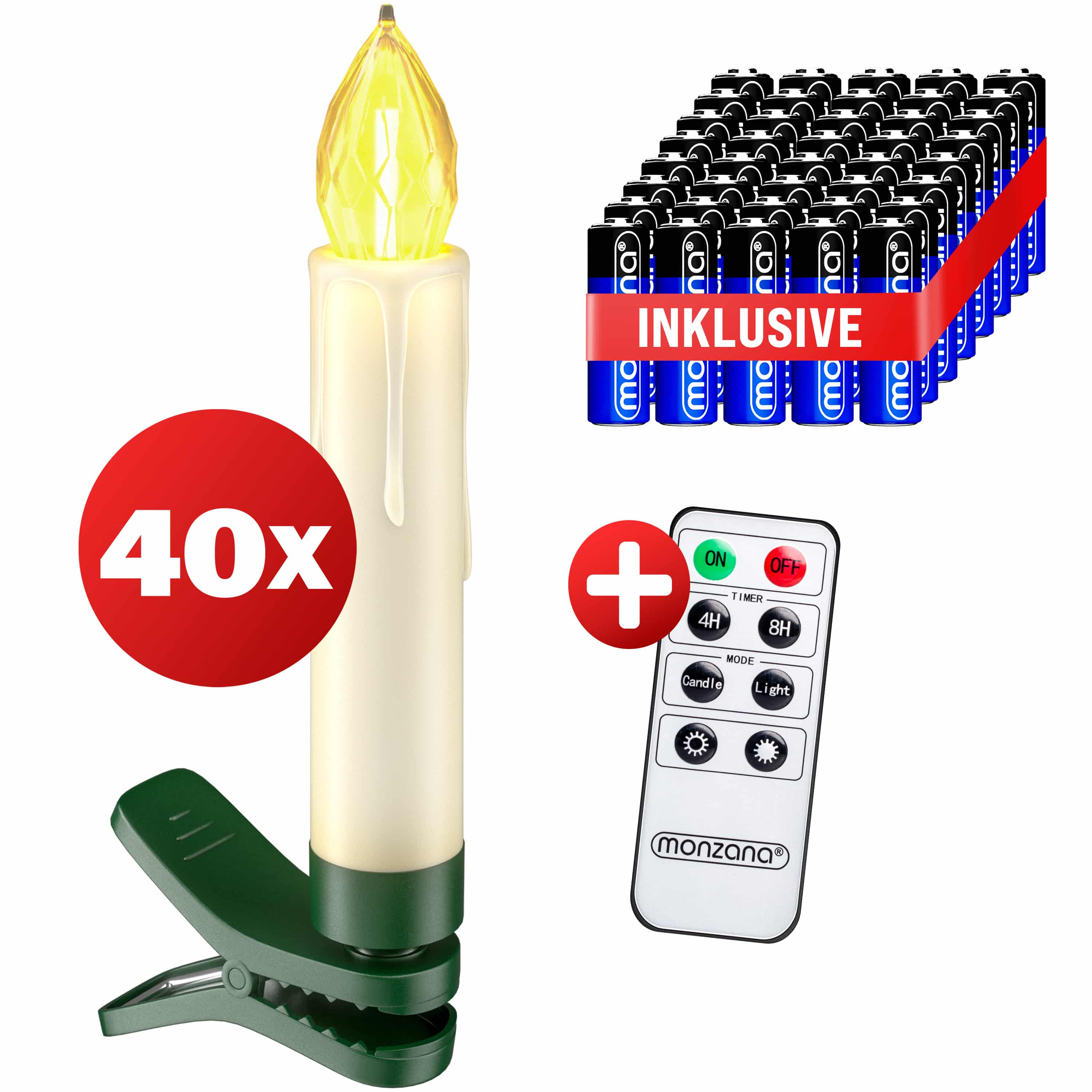 Kabellose Weihnachtsbaumkerzen LED 40er-Set Warmweiß mit Batterien + Fernbedienung