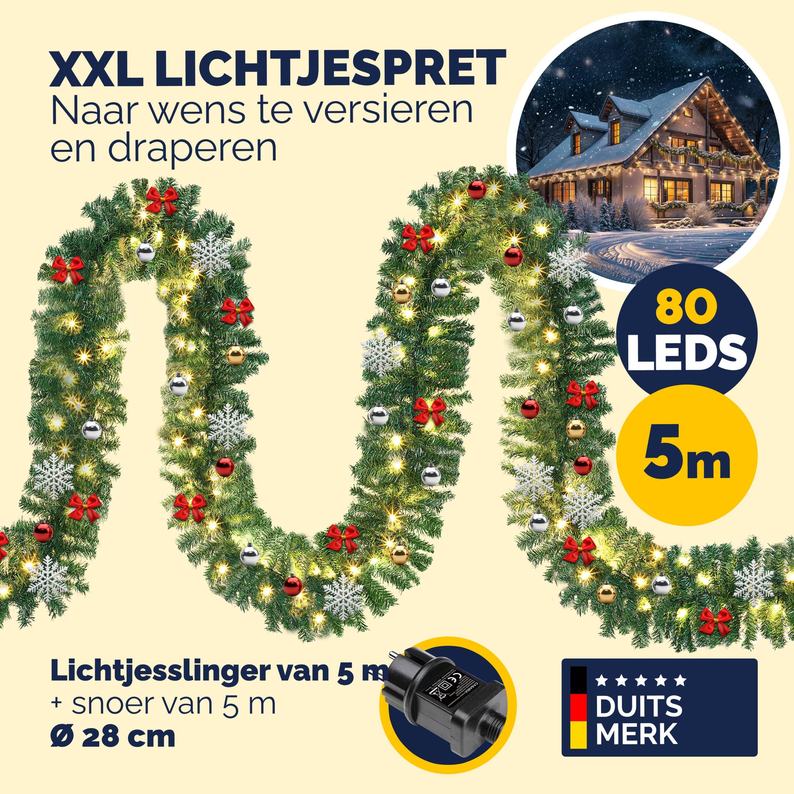 Weihnachtsgirlande 5m geschmückt inkl Fernbedienung