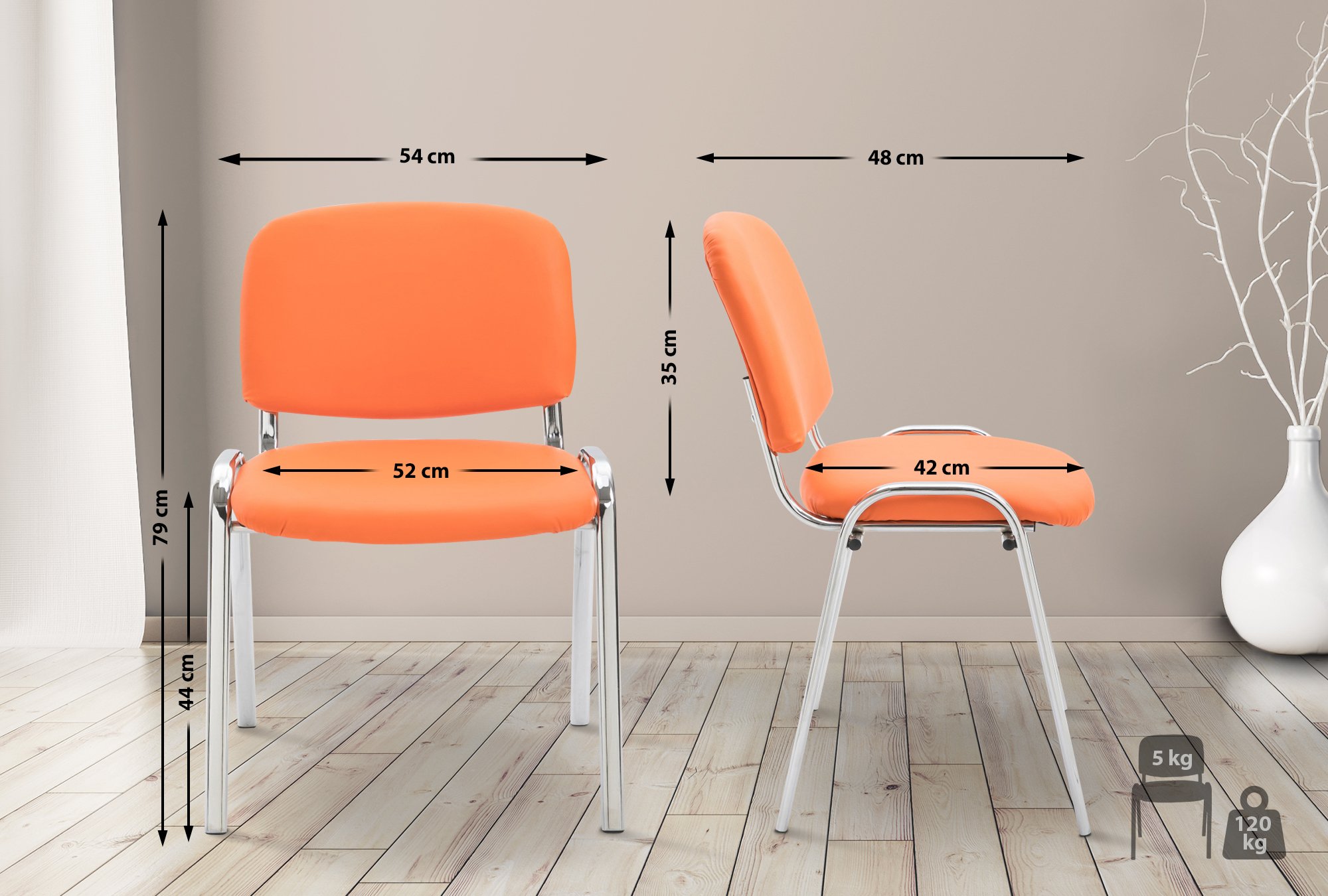 Besucherstuhl Ken C Kunstleder, orange