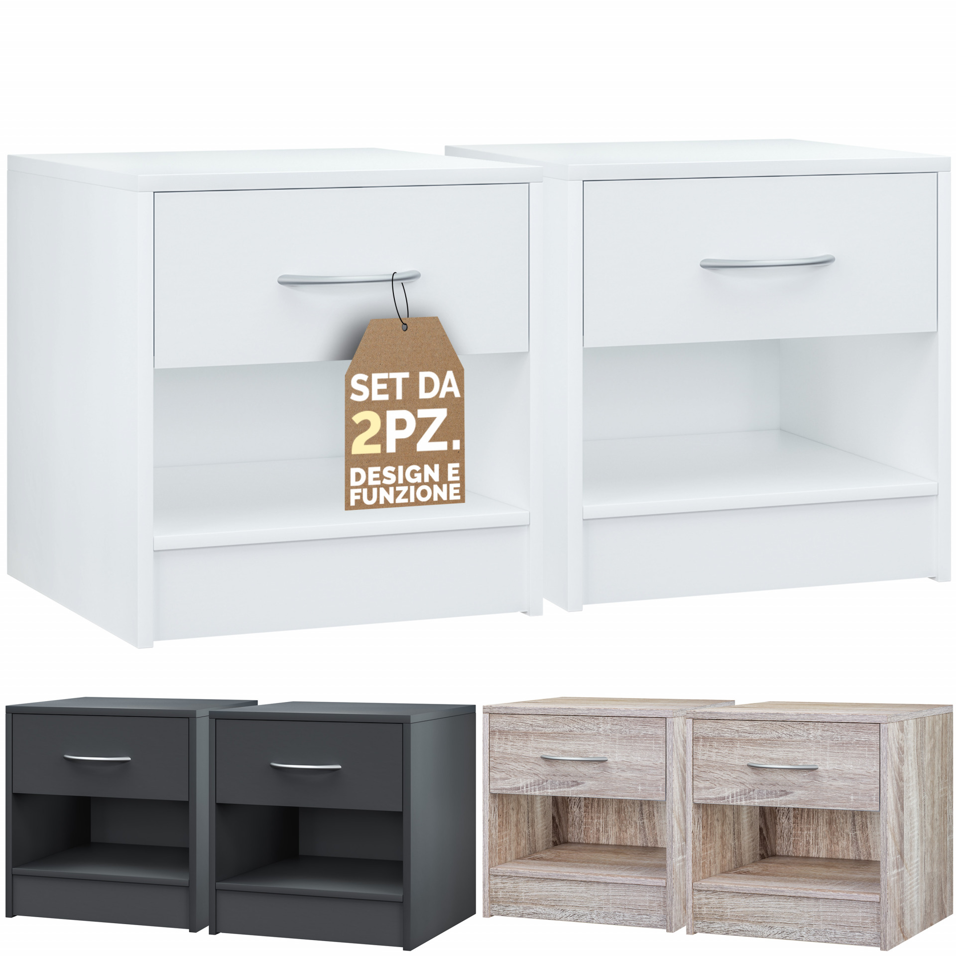 Nachttisch Kiel 2er-Set Weiß 41x39x28cm