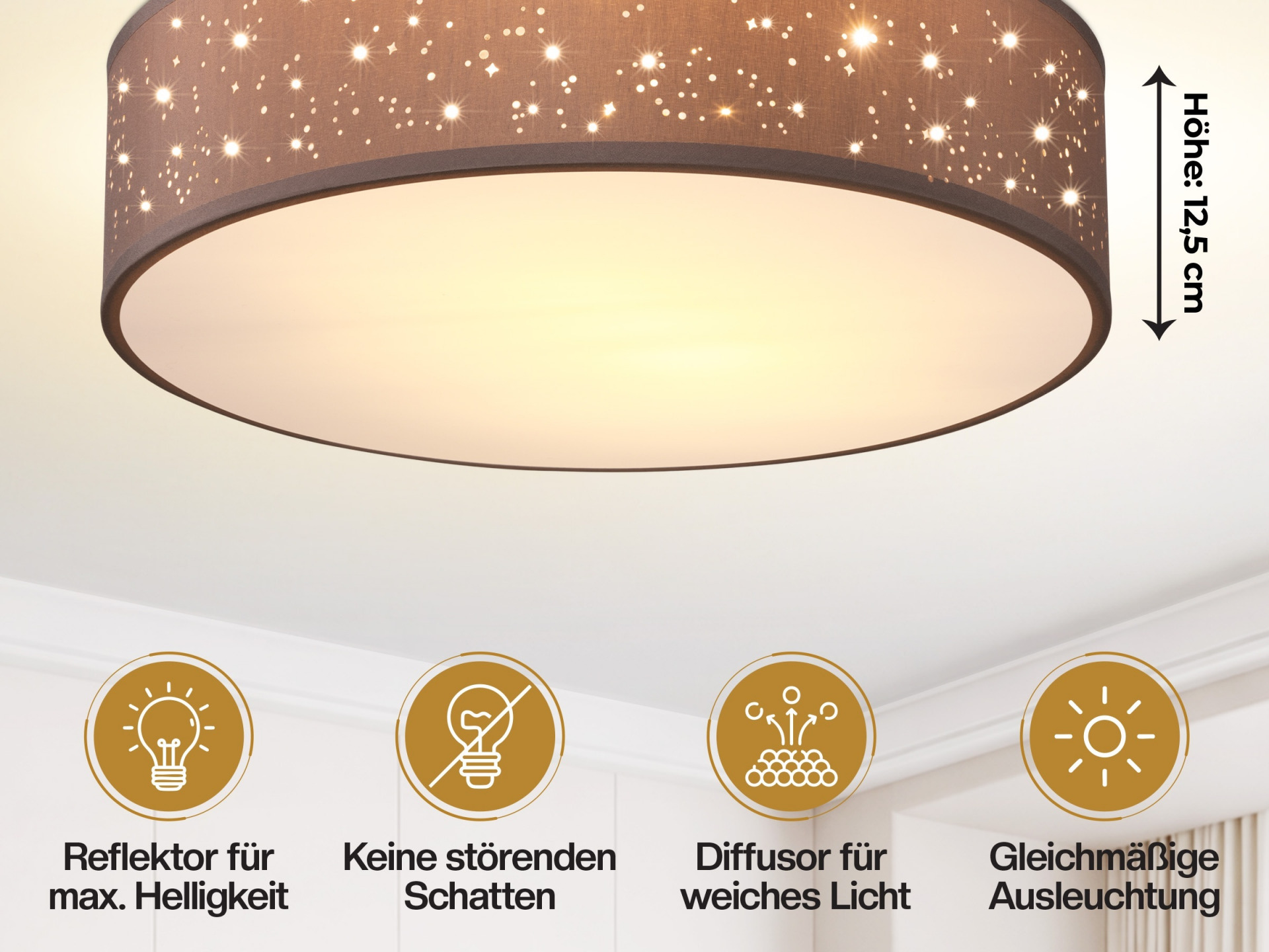 Deckenlampe Taupe Stoff Ø38cm Sternenhimmel