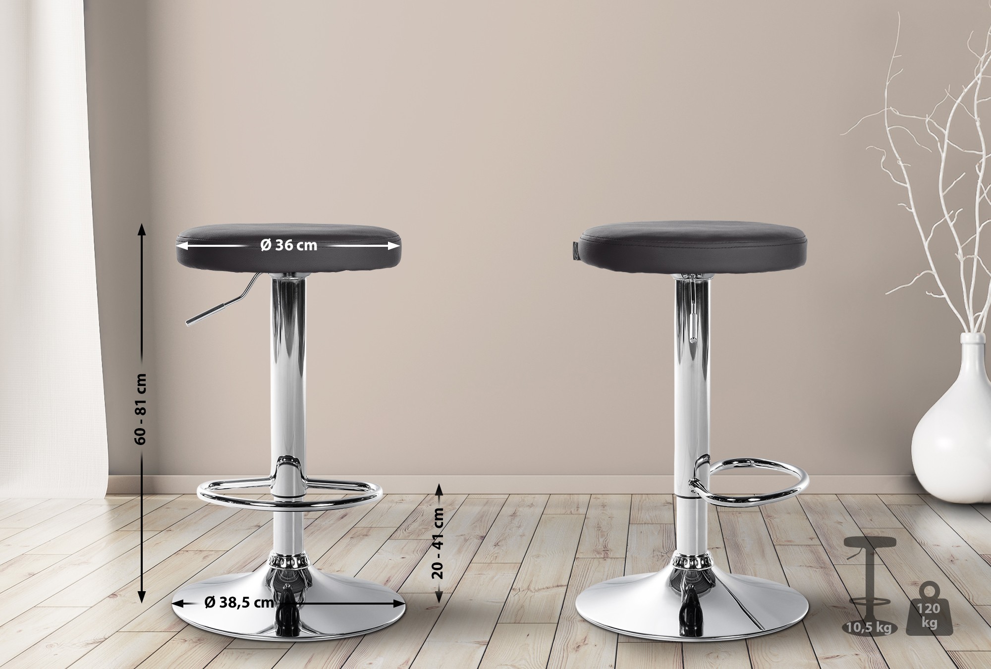 2er Set Barhocker Ponte Kunstleder chrom, schwarz