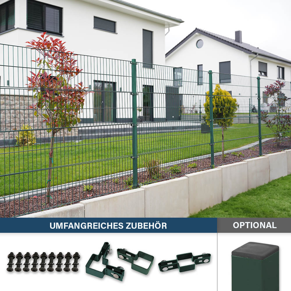 Doppelstabmattenzaun inkl. Eckpfosten MORATA Anthrazit / Grün - 200 cm x 30 m ohne Eckpfosten