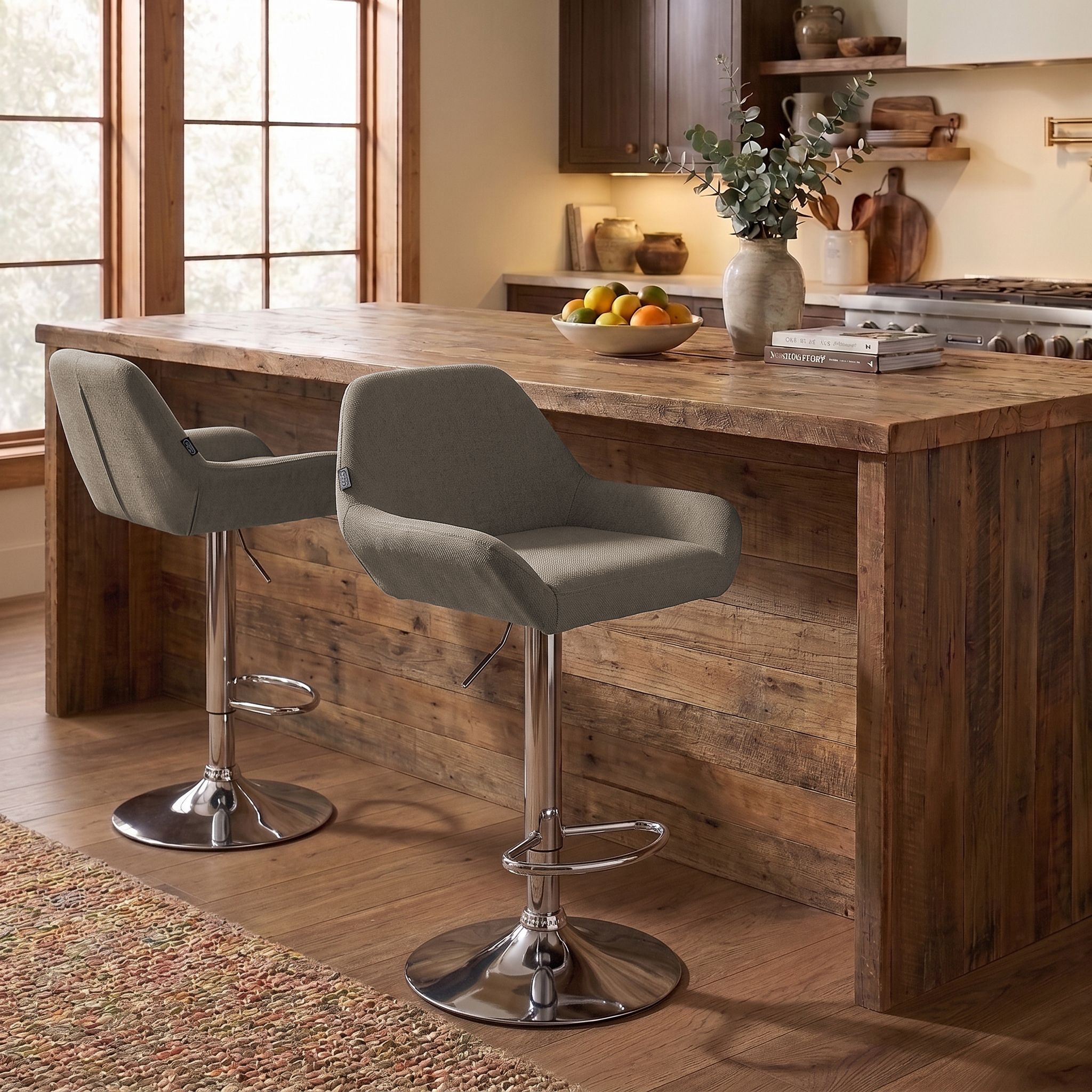 2er Set Barhocker Braga Stoff chrom, taupe