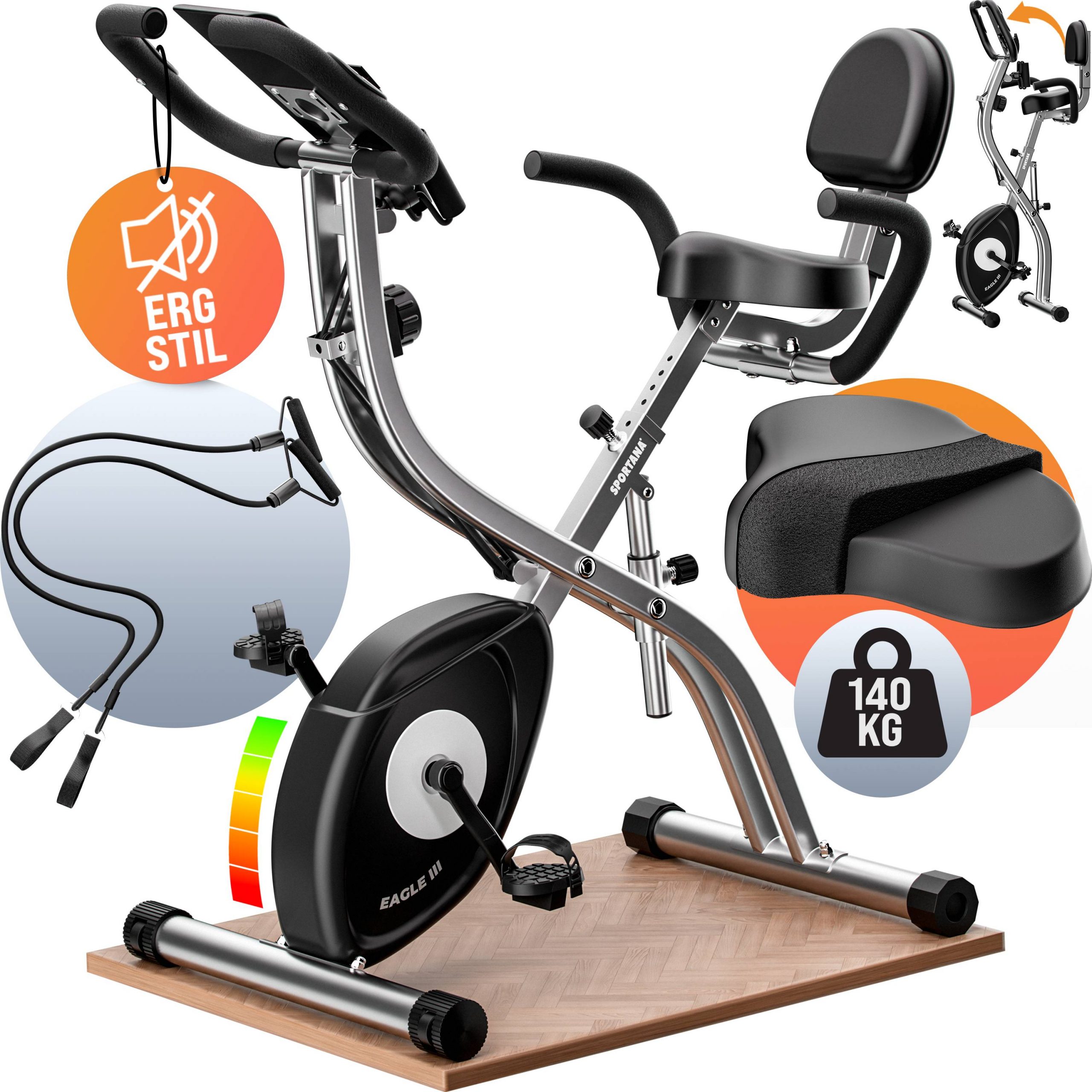 Heimtrainer Fahrrad Eagle 3 klappbar Pulssensoren