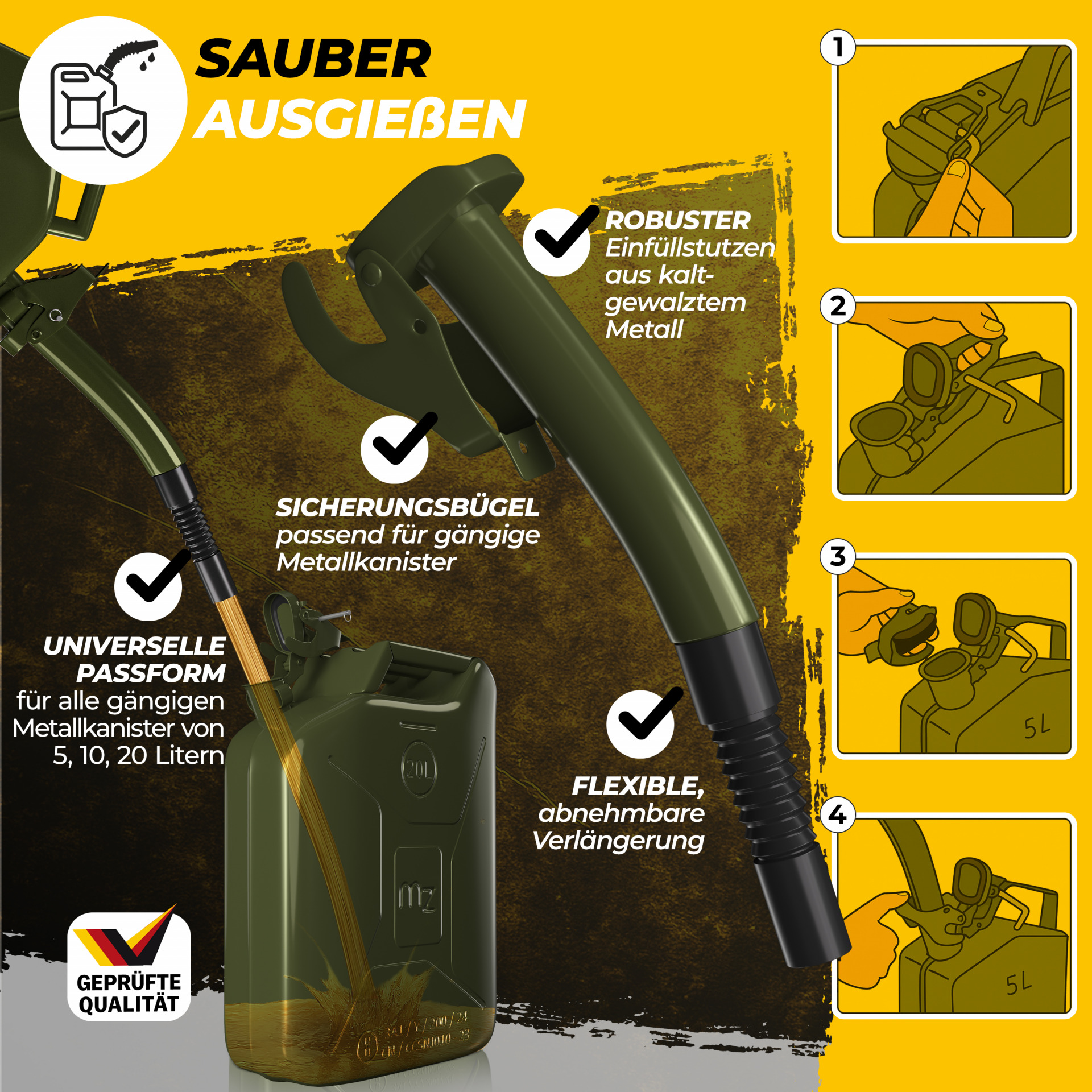 Metallkanister 20L 3er-Set inkl Ausgießer