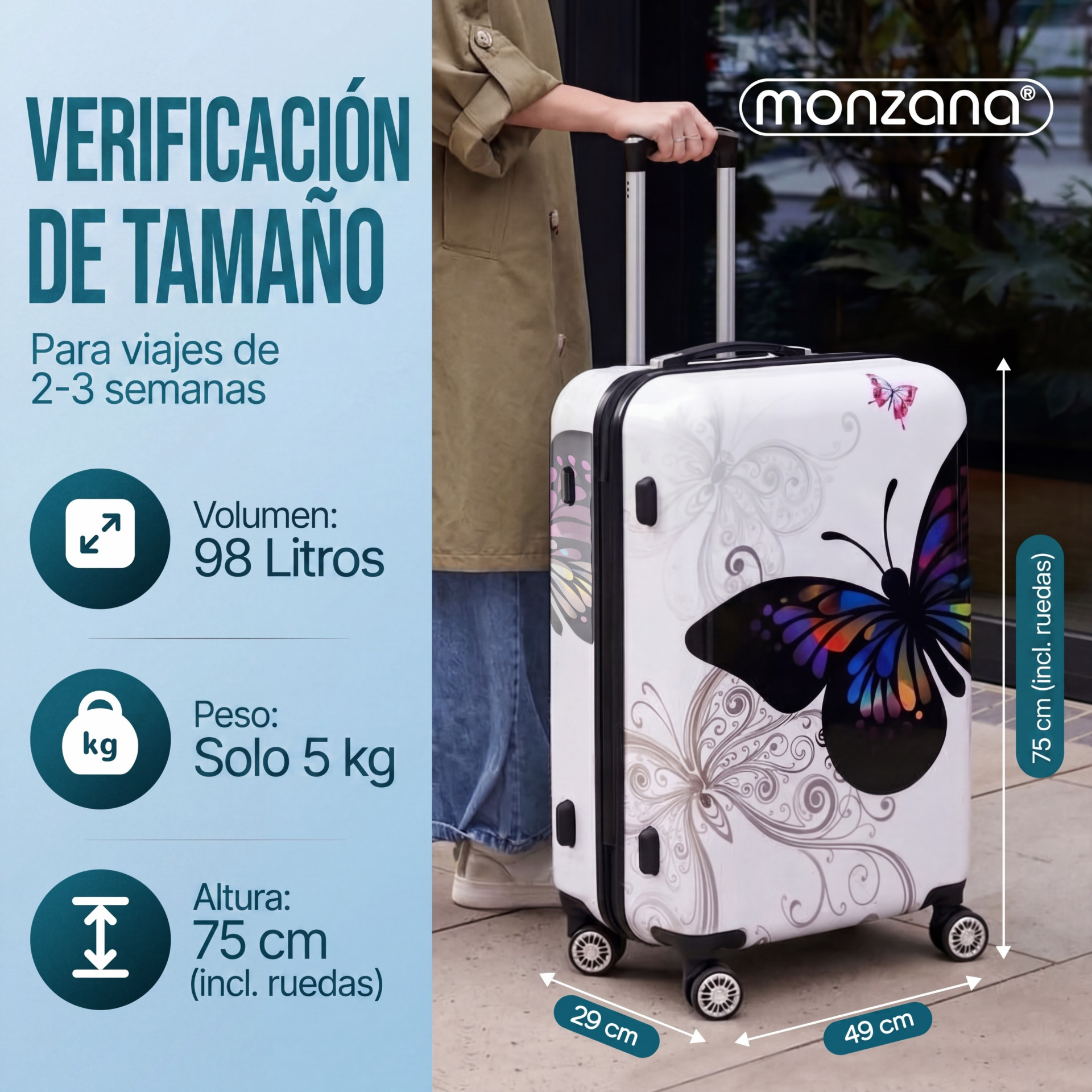 Hartschalenkoffer Rollen 360º Reisekoffer Butterfly Polycarbonat 98L