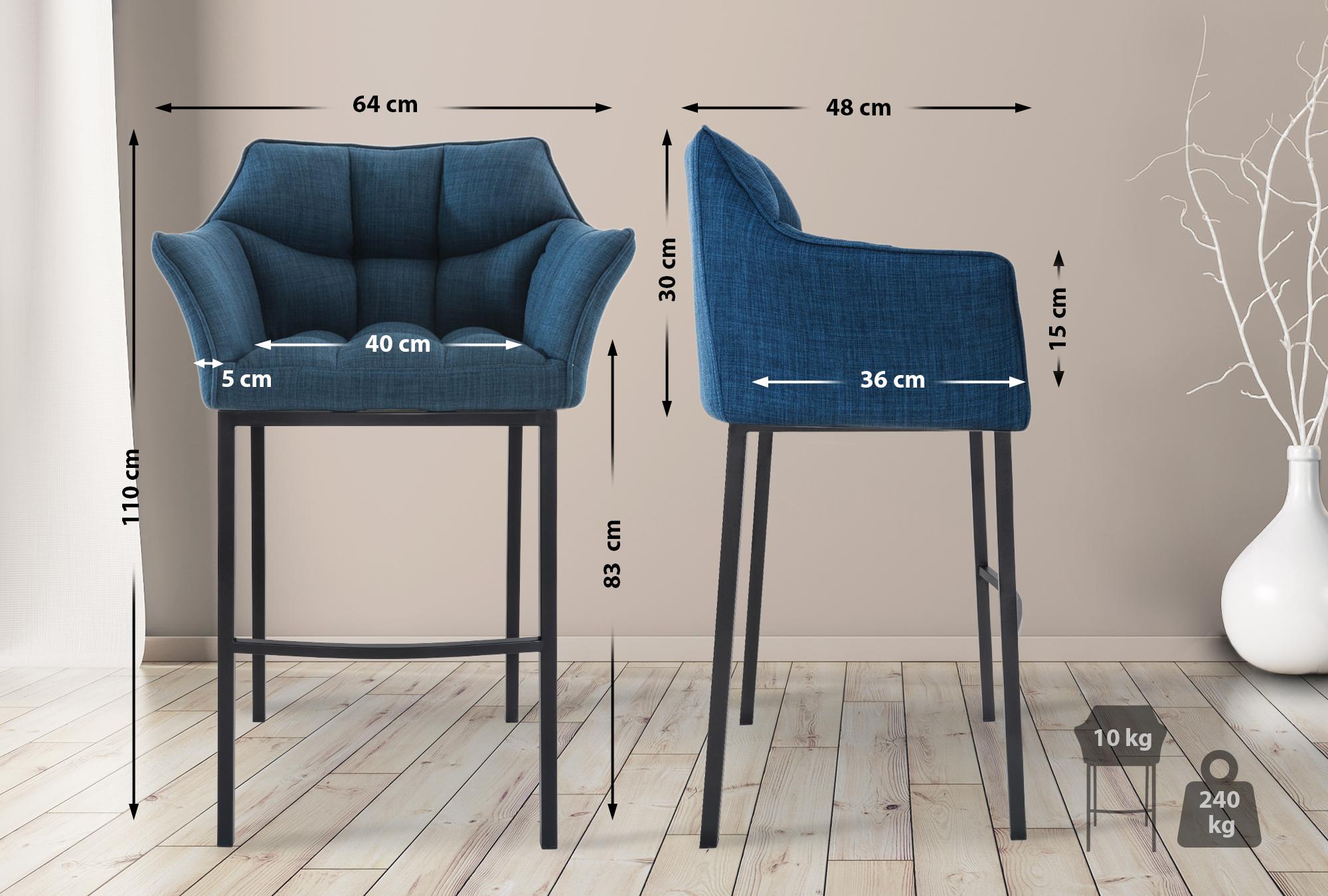 Barhocker Damaso B Stoff mit 4-Fuß Gestell, blau
