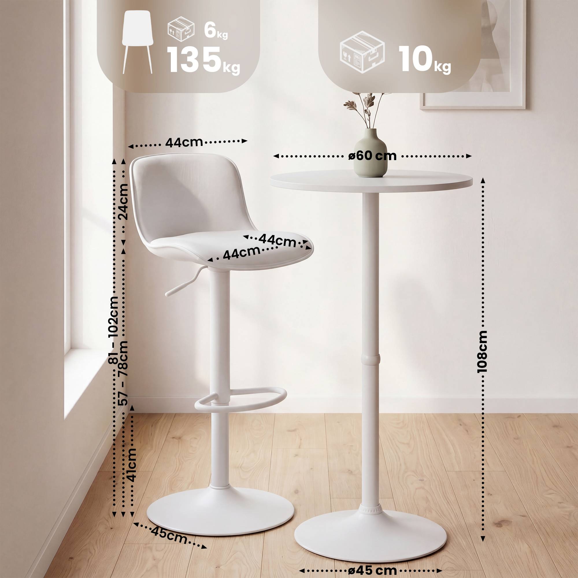 2er Bartisch Set Velor Kunstleder, weiß