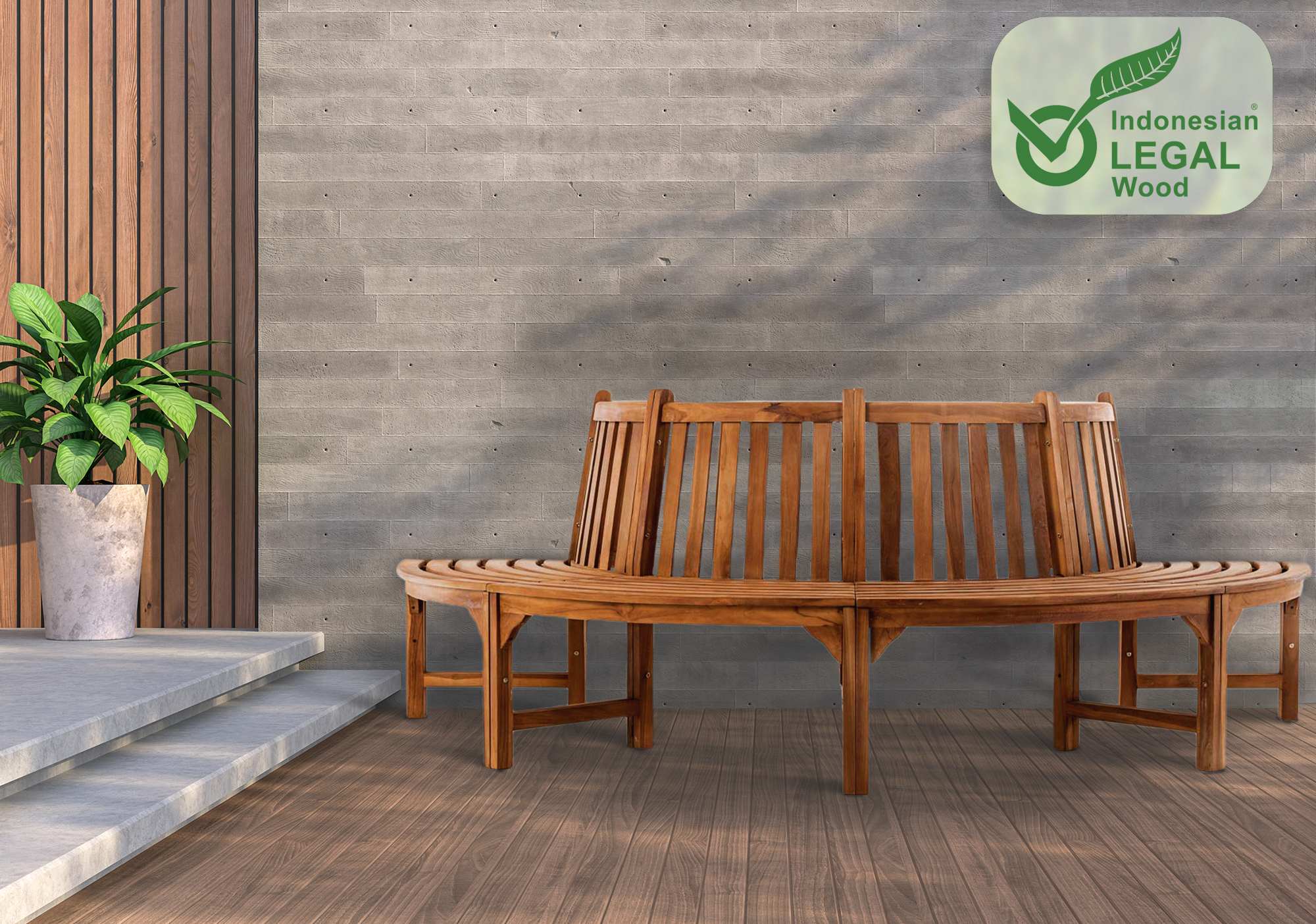 Baumbank Leming halbrund 250 cm, teak