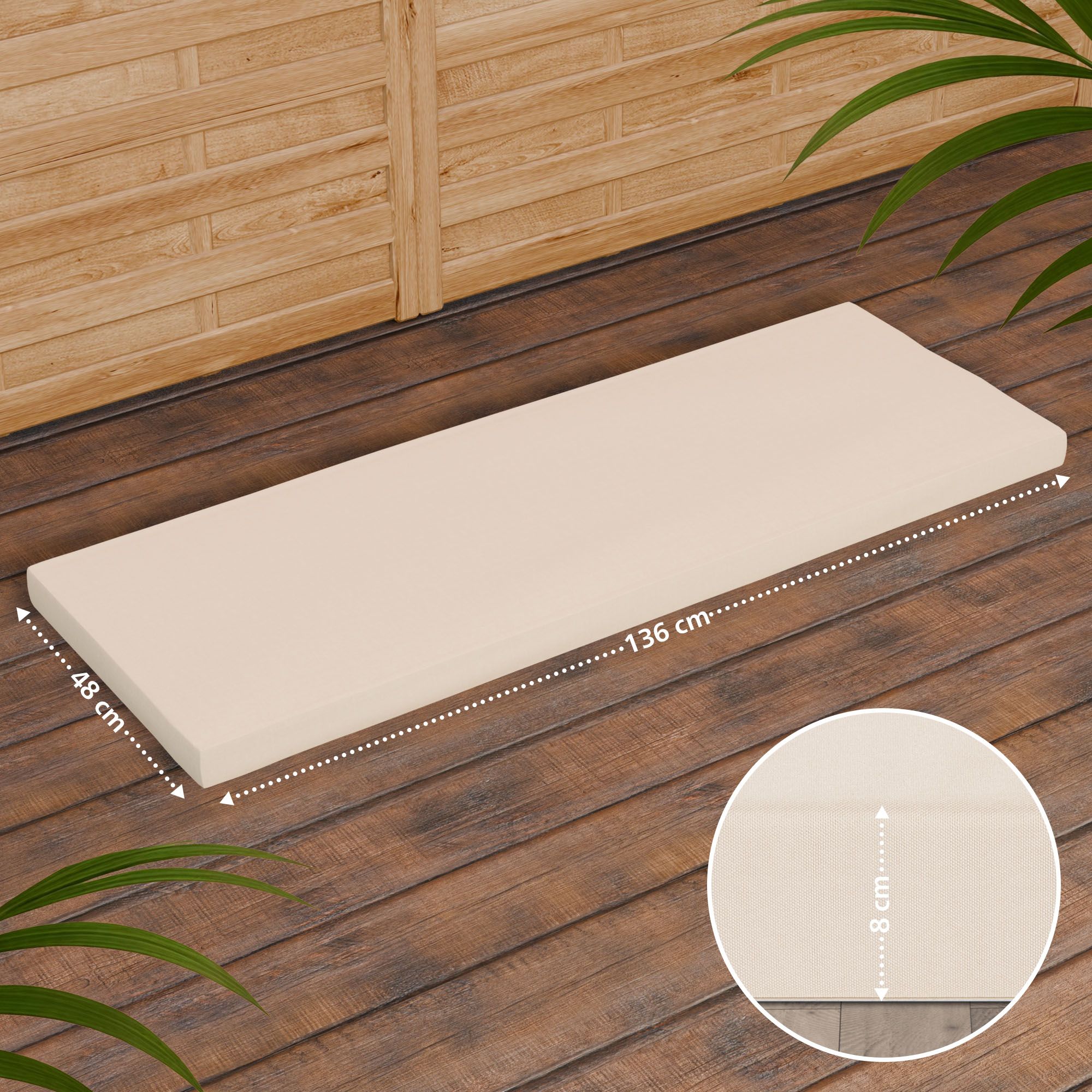 Teakbank Daxon mit Sitzkissen 150 cm, creme