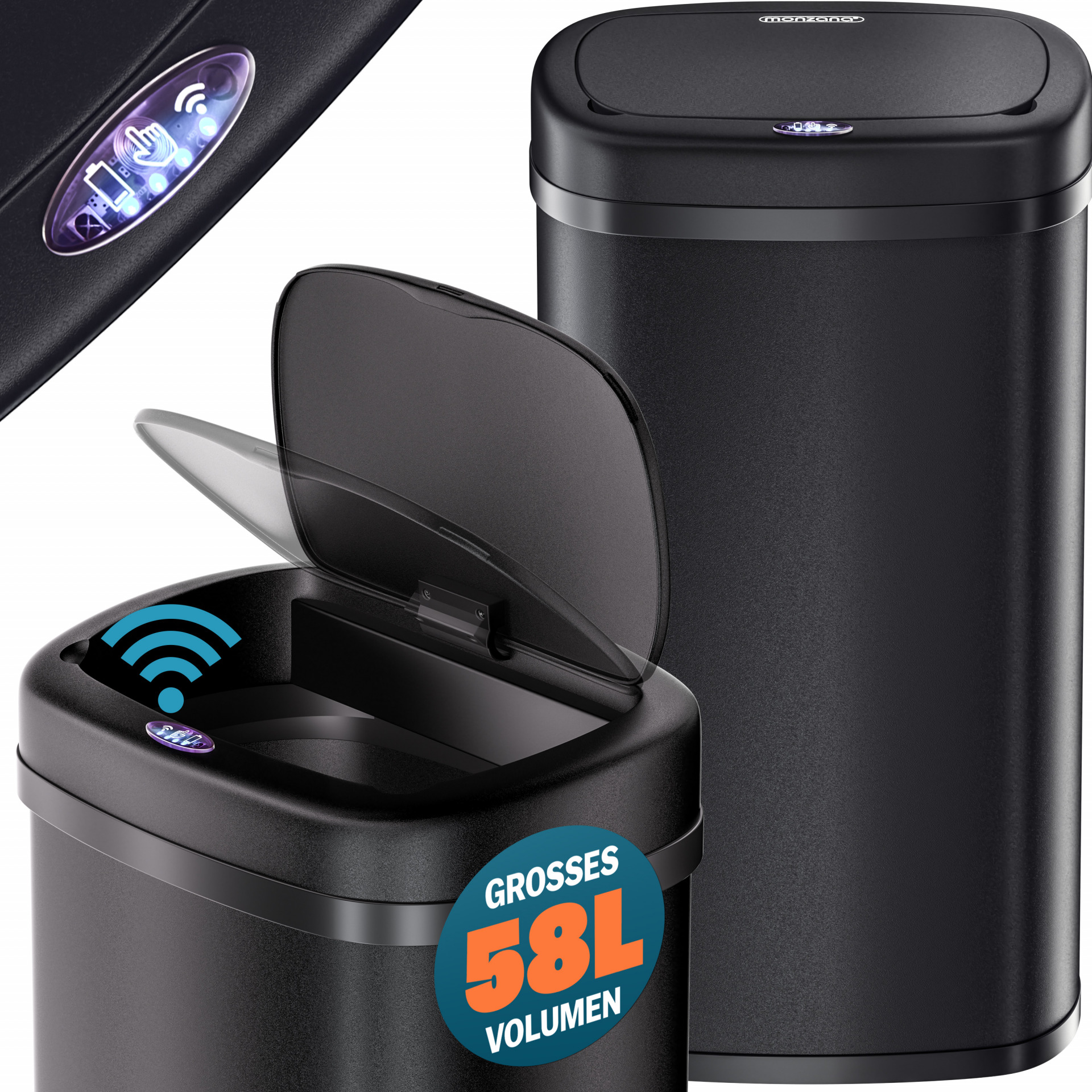 Sensor Mülleimer Edelstahl Schwarz 58L