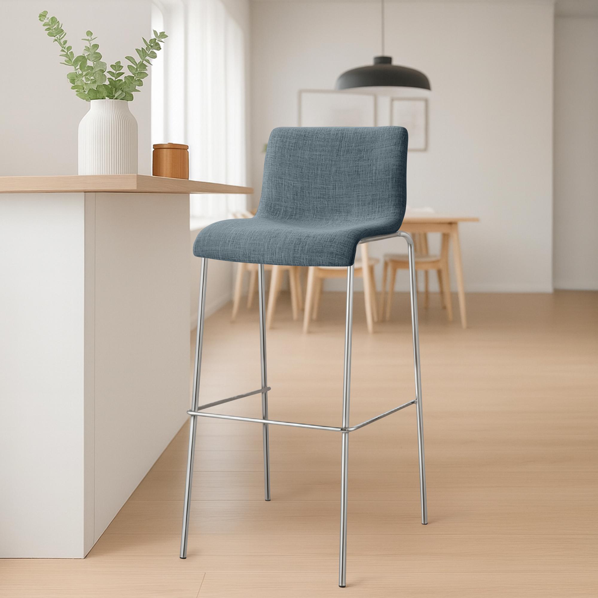 2er Set Barhocker Hoover Stoff 4-Fuß Gestell chrom, blau