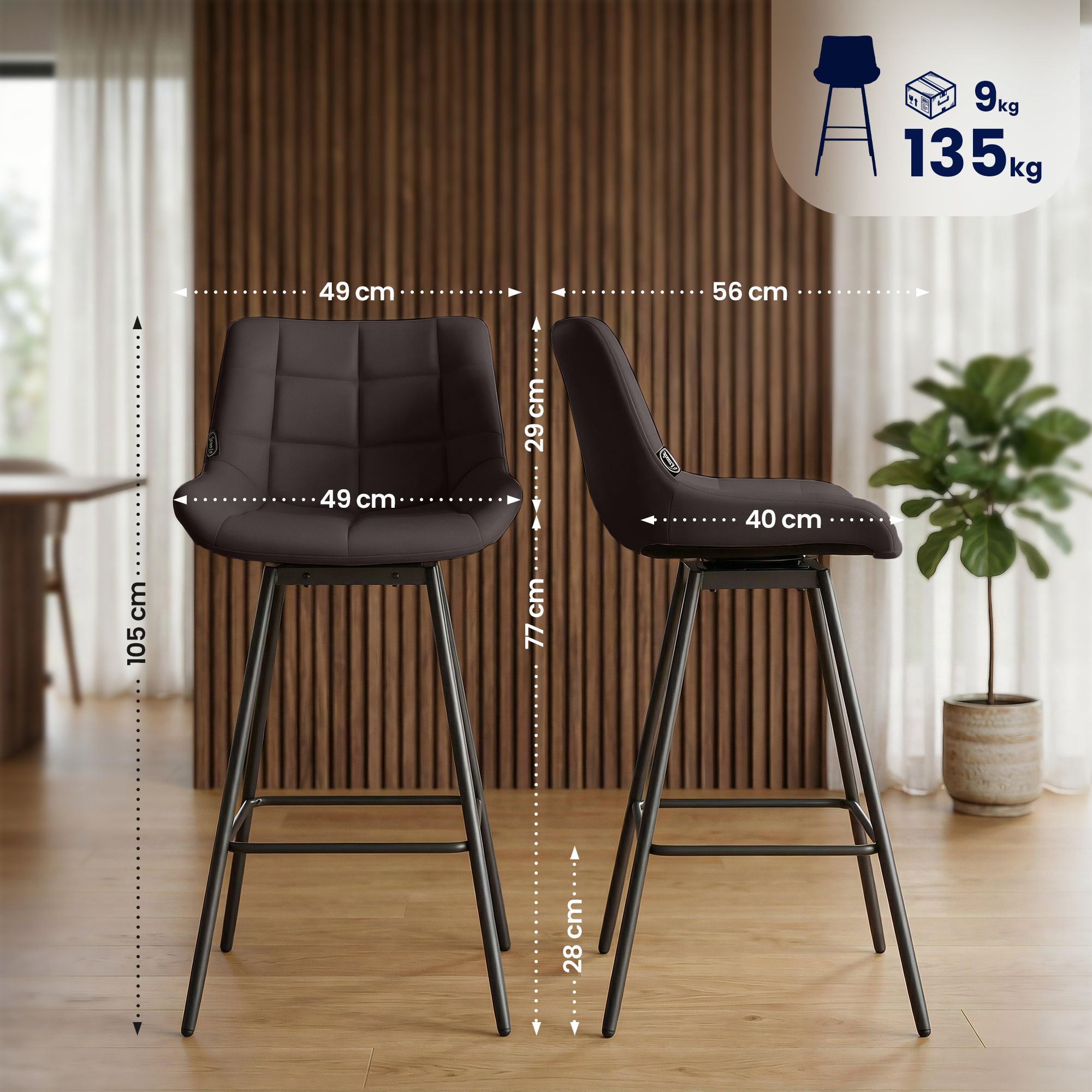 4er Set Barhocker Weston Schwenkbar Kunstleder, braun