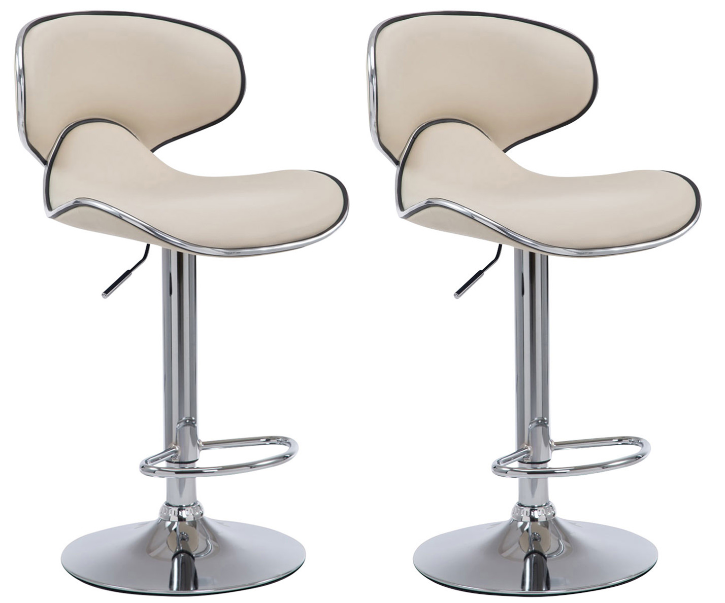 2er Set Barhocker Las Vegas V2 Kunstleder chrom, creme