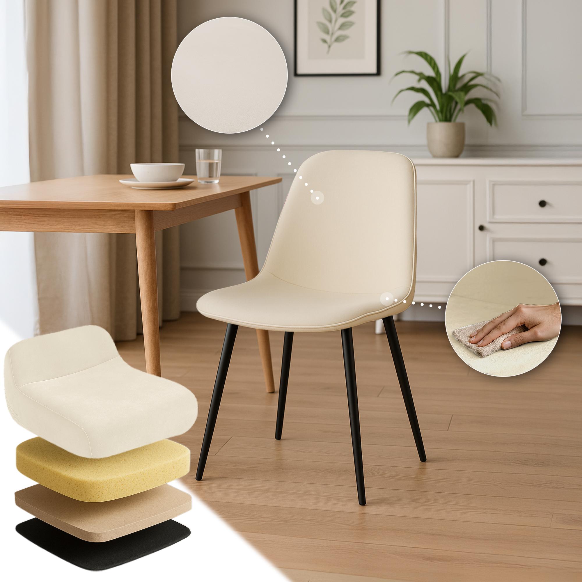 4er Set Esszimmerstuhl Maryam Samt, creme