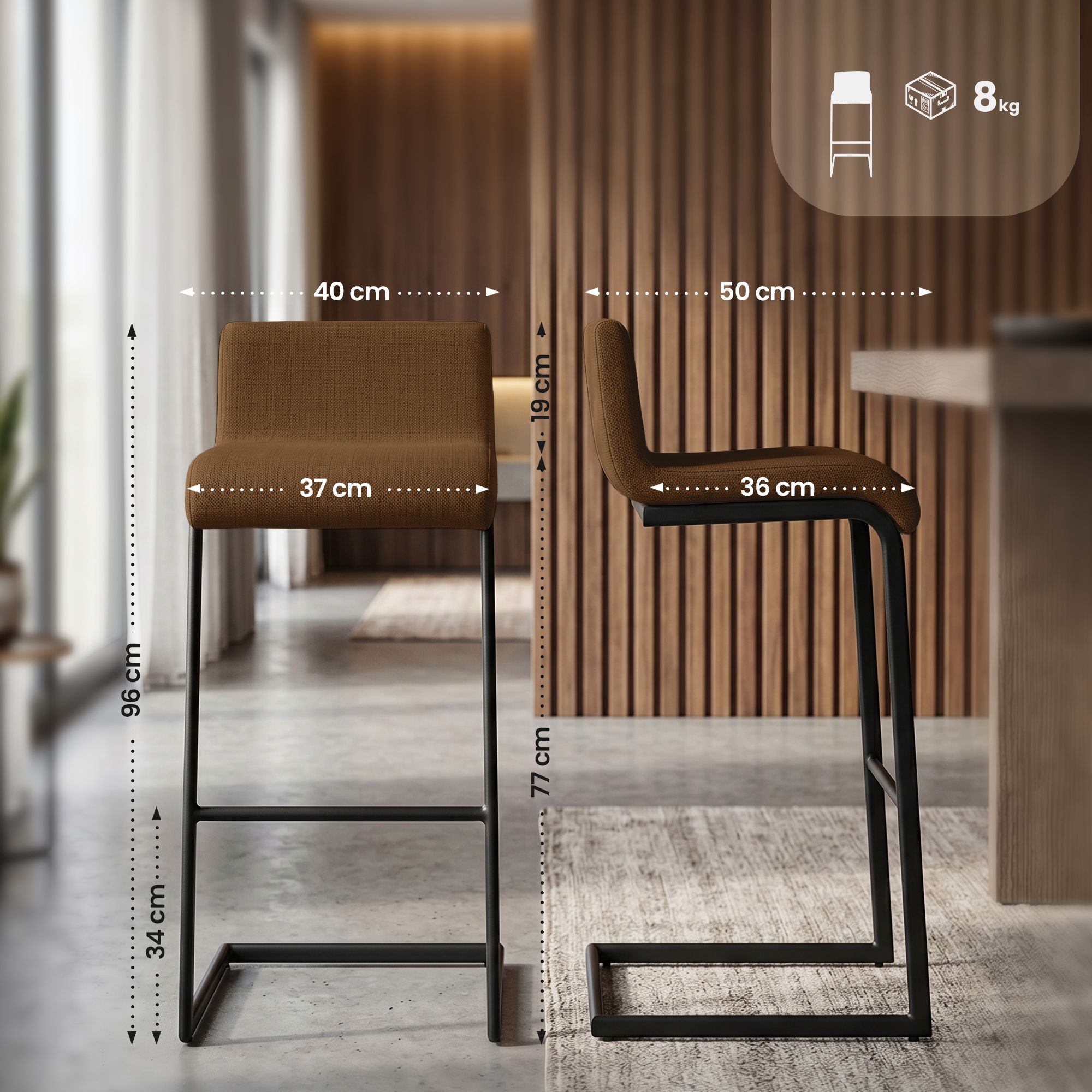 2er Set Barhocker Newport B Stoff, braun