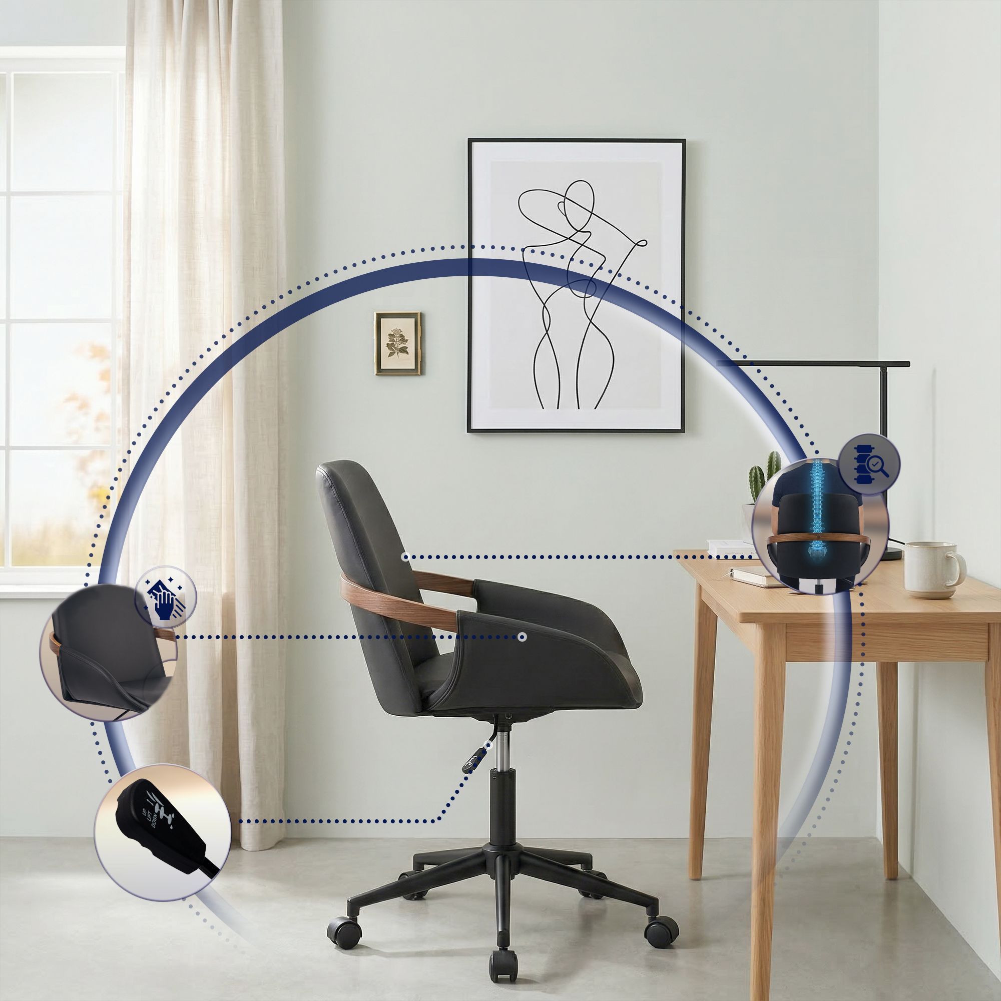 Bürostuhl Daina Kunstleder, walnuss/schwarz