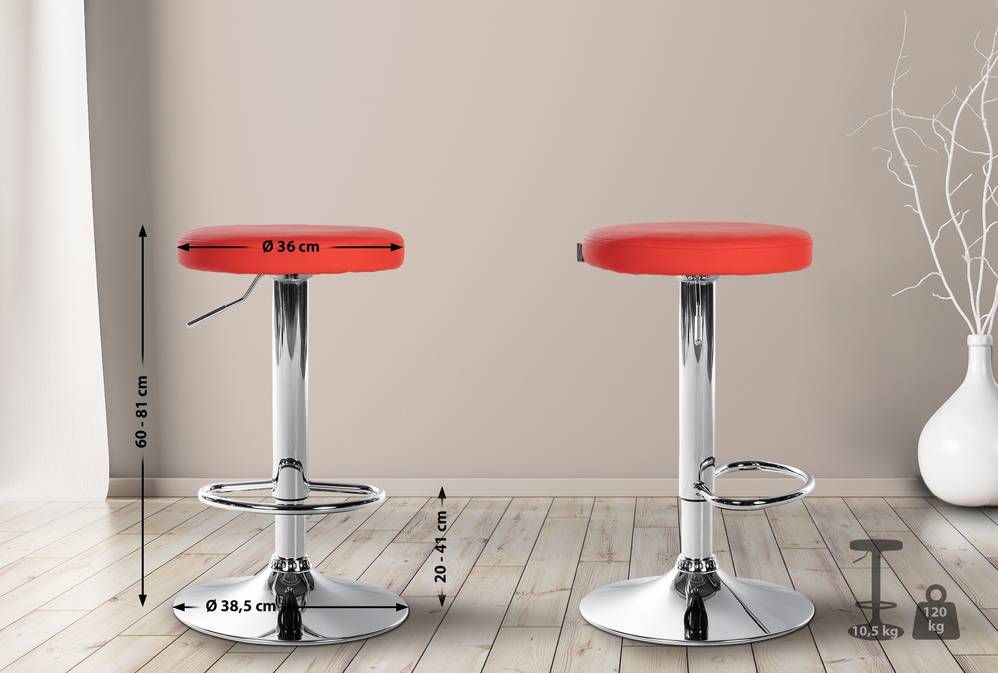 Barhocker Ponte Kunstleder chrom, rot