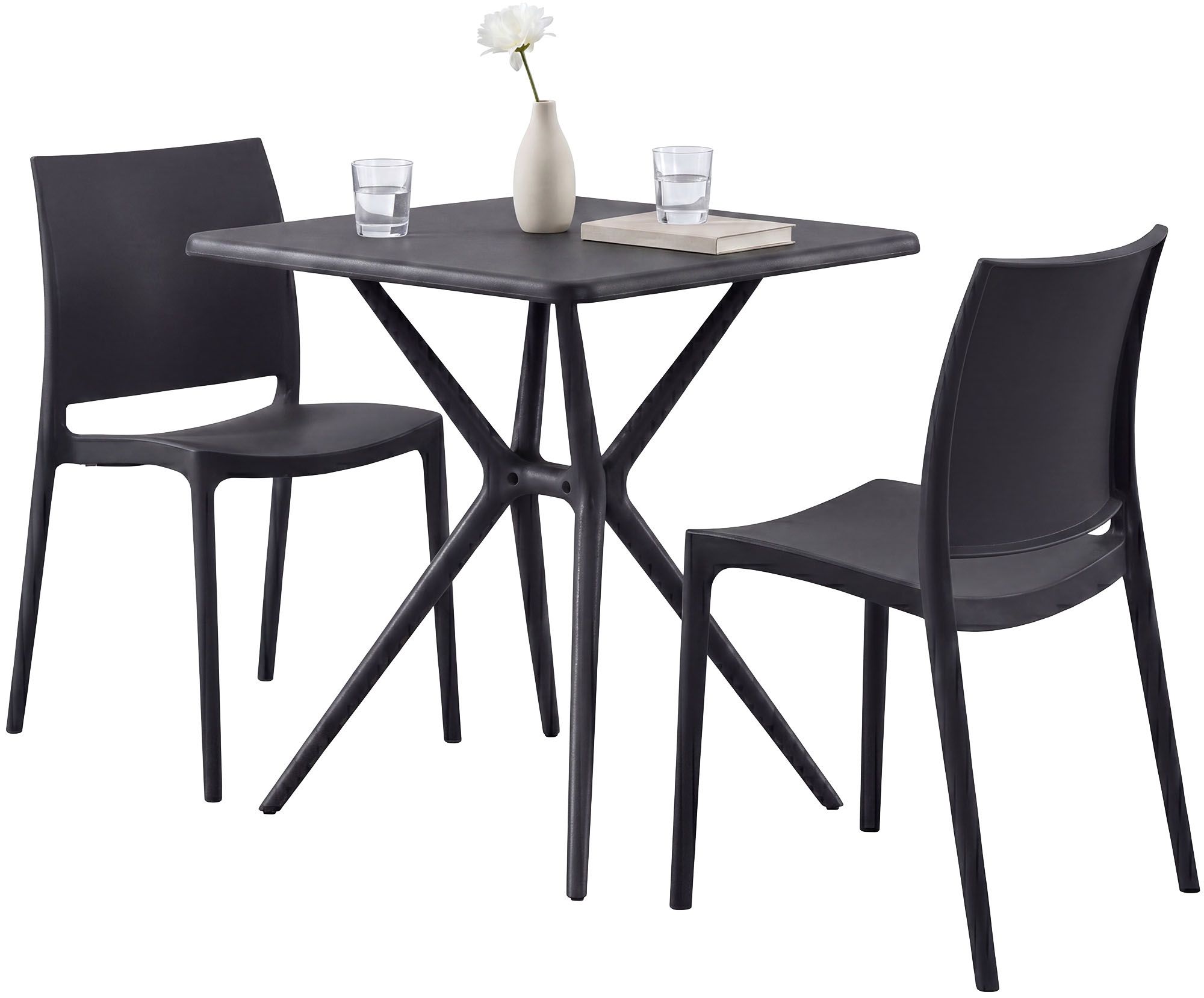 Gartenmöbel-Set Amino mit 2 Stühlen, schwarz