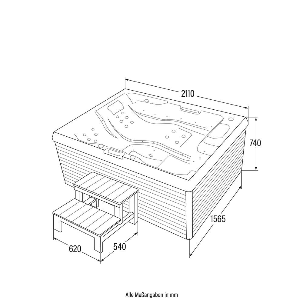 Outdoor Whirlpool mit Treppe und Thermoabdeckung STREAM 211 x 156 cm für 3 Personen