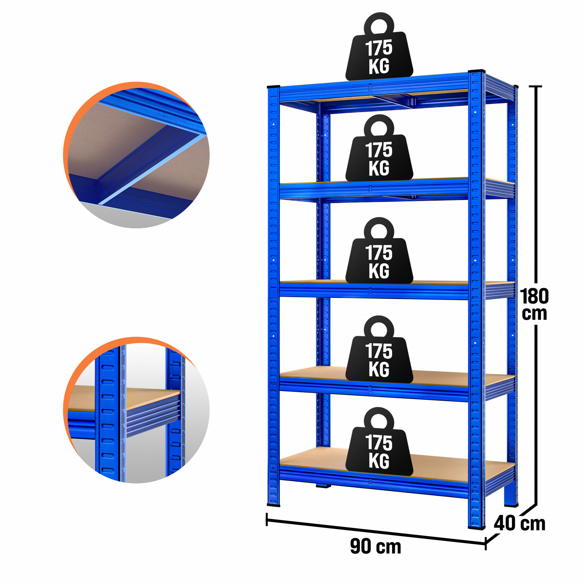 Schwerlastregal 2er-Set Blau 180x90x40cm pulverbeschichtet je 875kg