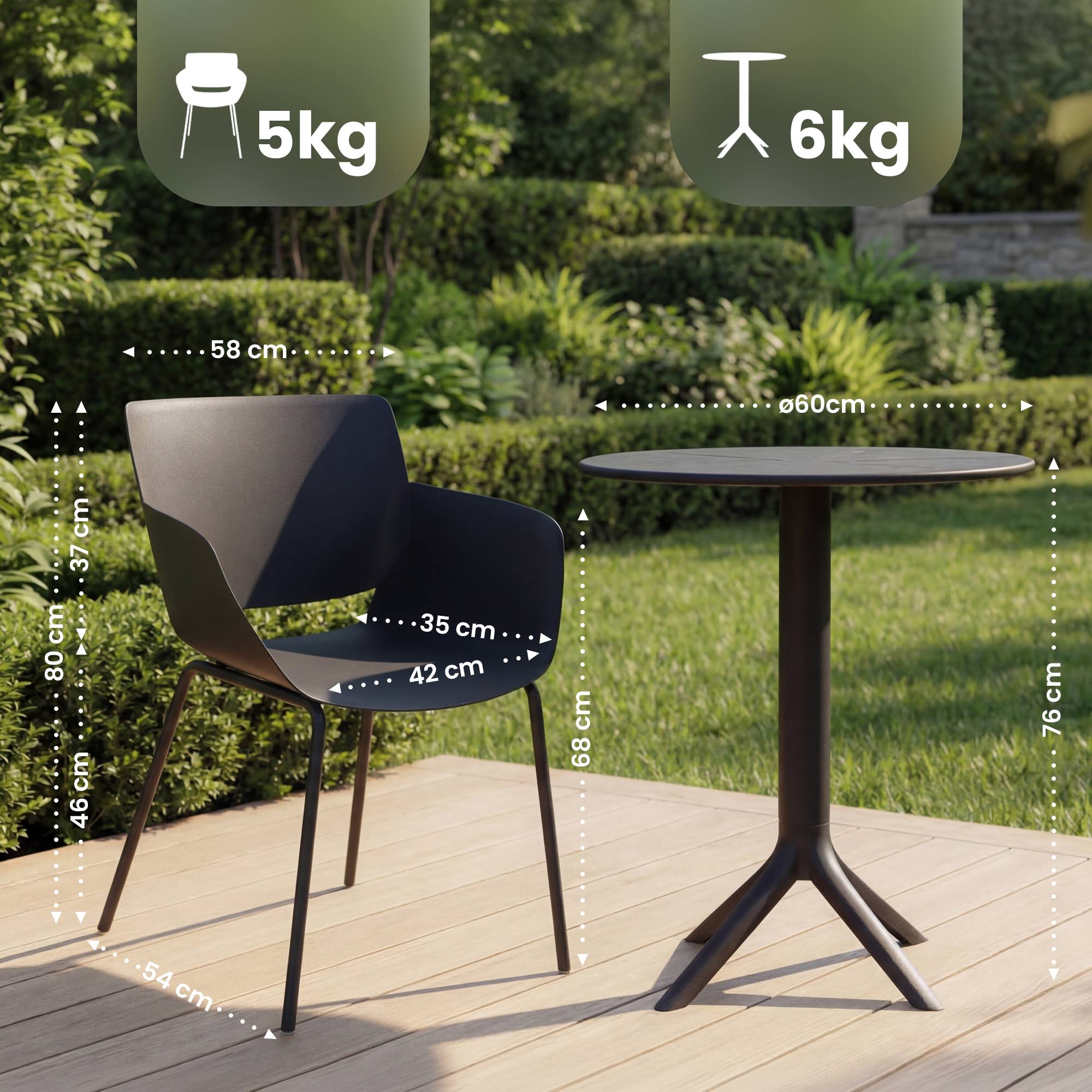Gartenmöbel-Set Siora mit 2 Stühlen, schwarz