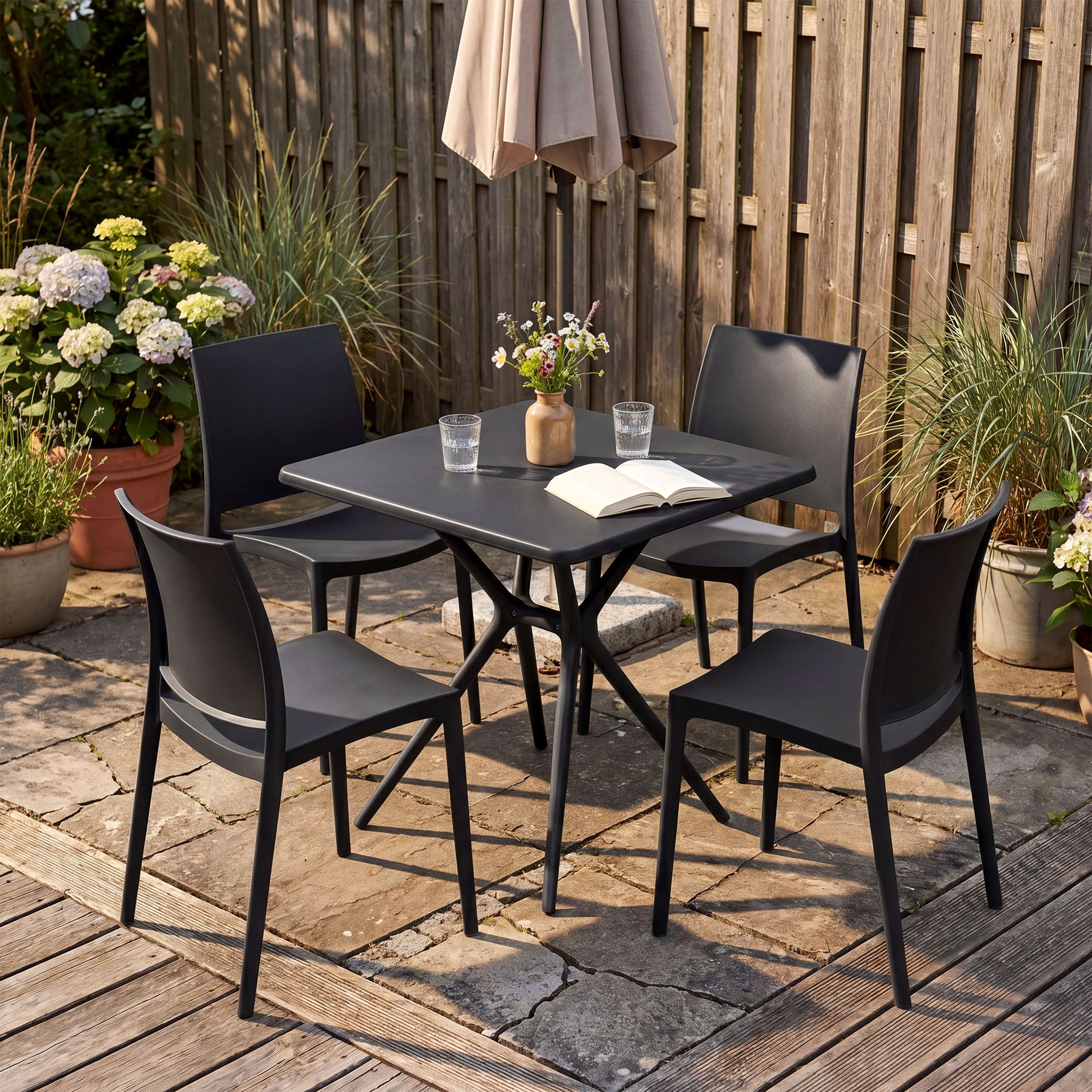 Gartenmöbel-Set Amino mit 4 Stühlen, schwarz