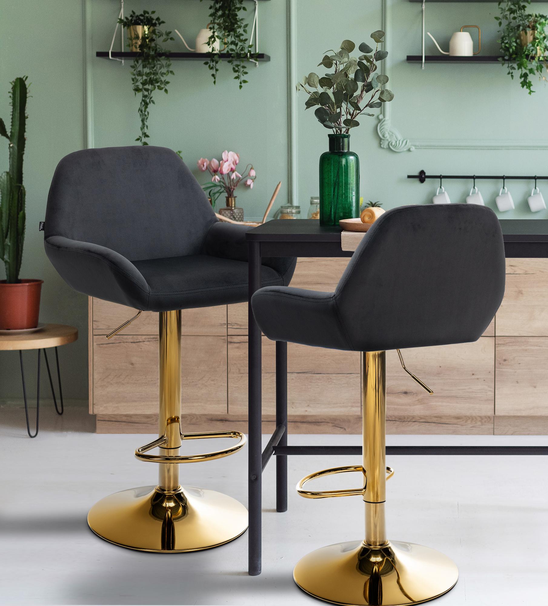 2er Set Barhocker Braga Gold Samt, schwarz